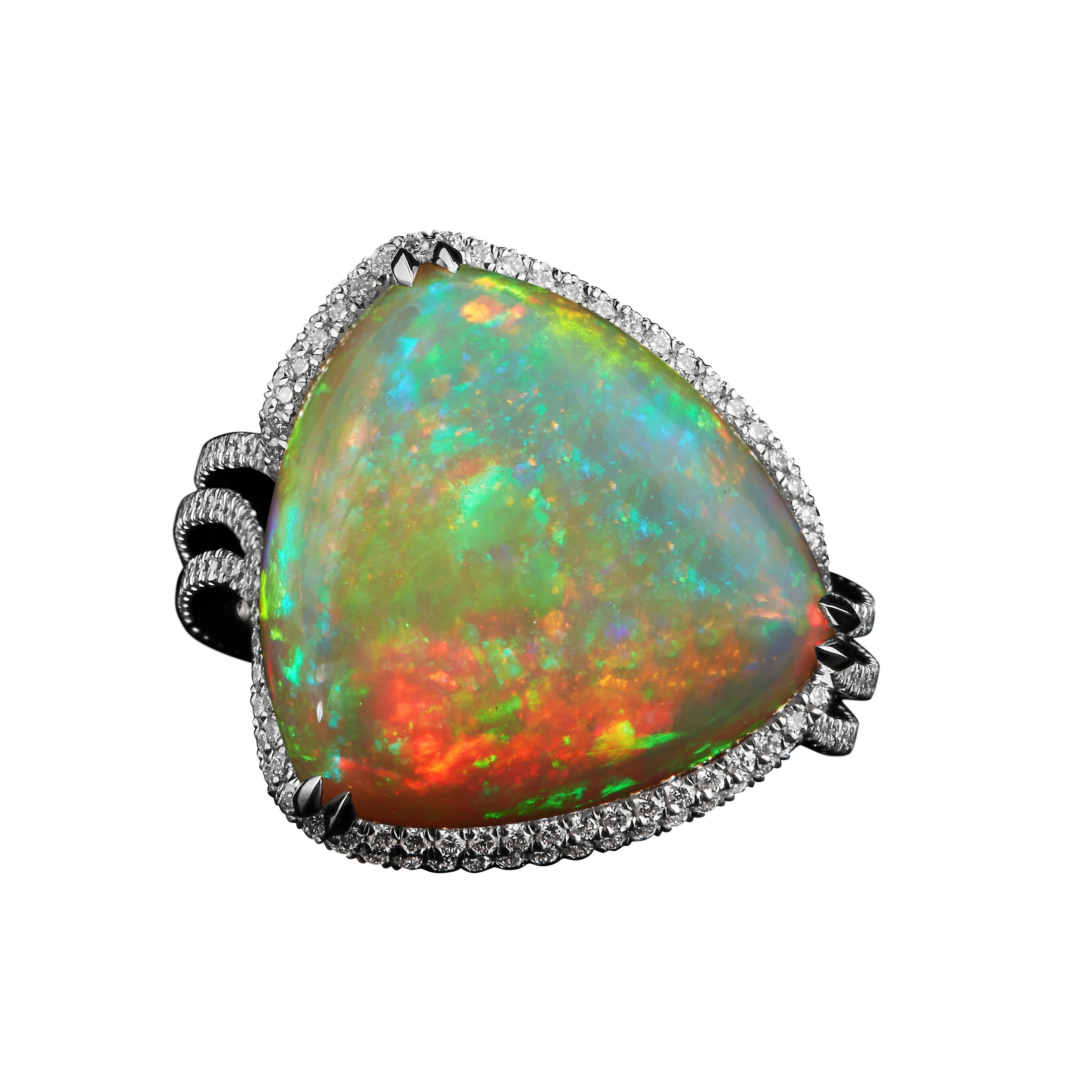 Alexandra Mor 13.07 Carat Checkerboard - Harlequin Opal and Diamond Ring For Sale
