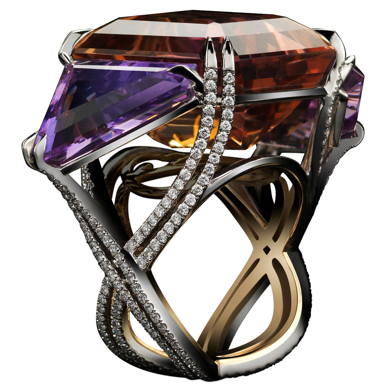 A One-of-A-Kind Alexandra Mor Asymmetrical Bi-Color Ametrine & Diamond Ring