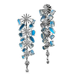 Alexandra Mor Moonstone Diamond Platinum Snowflake Earrings 10