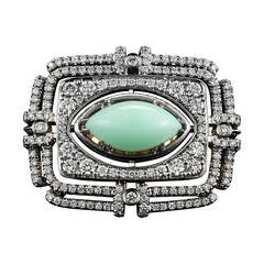 Marquise Shaped Cabochon Green Opal Diamond Gold Platinum Cocktail Ring