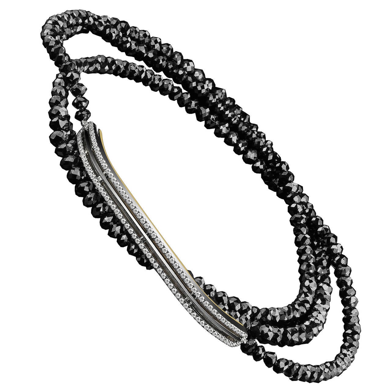 Alexandra Mor Black Diamond Gold Platinum Strand and Bar Bracelet For Sale