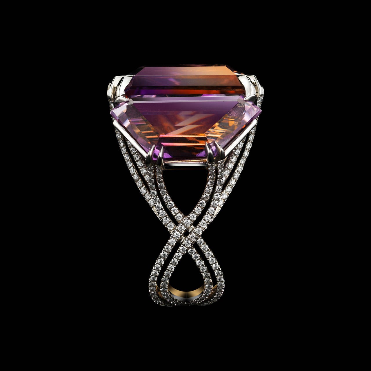 Contemporary A One-of-A-Kind Alexandra Mor Asymmetrical Bi-Color Ametrine & Diamond Ring