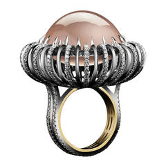 Alexandra Mor curved Knife-Edge Ring with Star Rose Quartz Cabochon 1