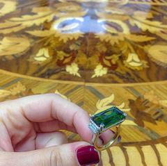 Alexandra Mor Green Tourmaline Diamond Platinum Cocktail Ring