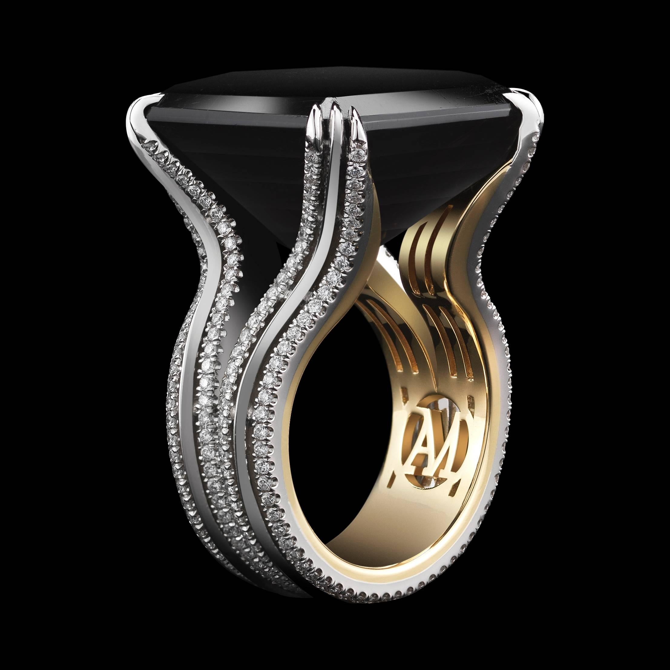 Contemporary Asscher Cut Black Tourmaline Ring ( Special Order , size 10.5 ) 