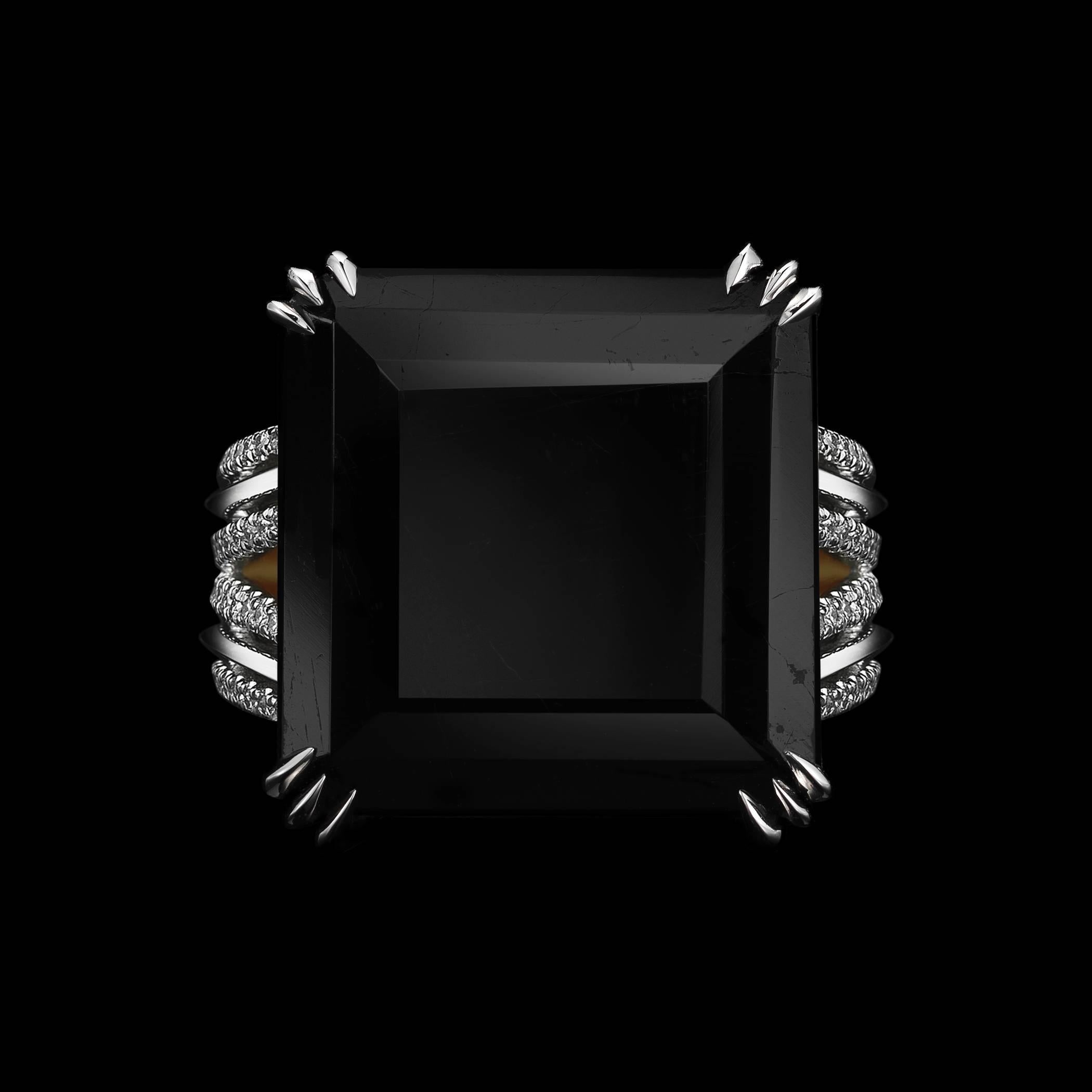 Asscher Cut Black Tourmaline Ring ( Special Order , size 10.5 )  In New Condition In New York, NY