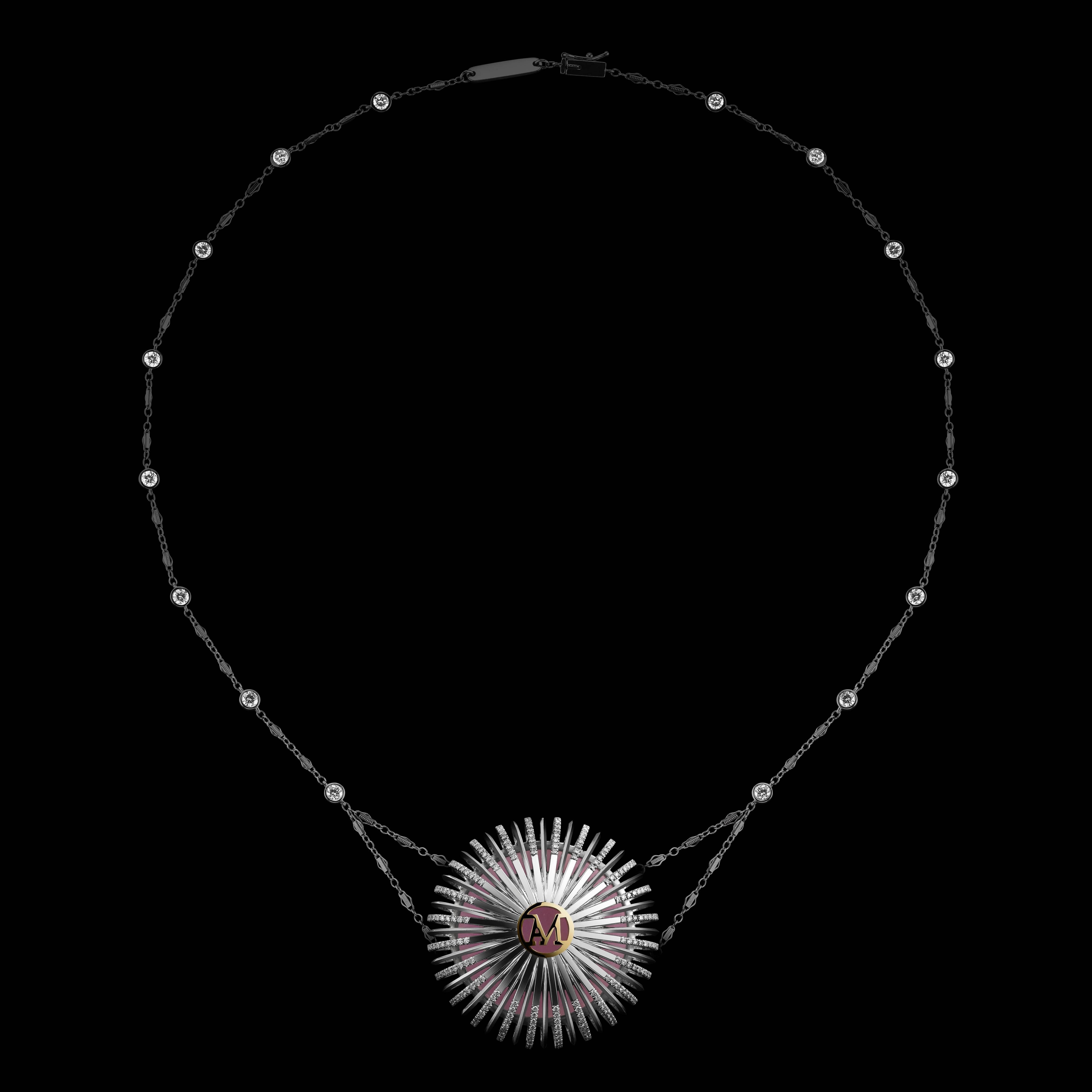 Contemporary Alexandra Mor Pink Sapphire Slice Pendant Necklace with Bezel-Set Diamond Chain