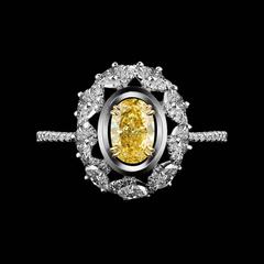 Alexandra Mor Diamond Blossom Ring with 1.77 Ct GIA Fancy Yellow Oval Diamond