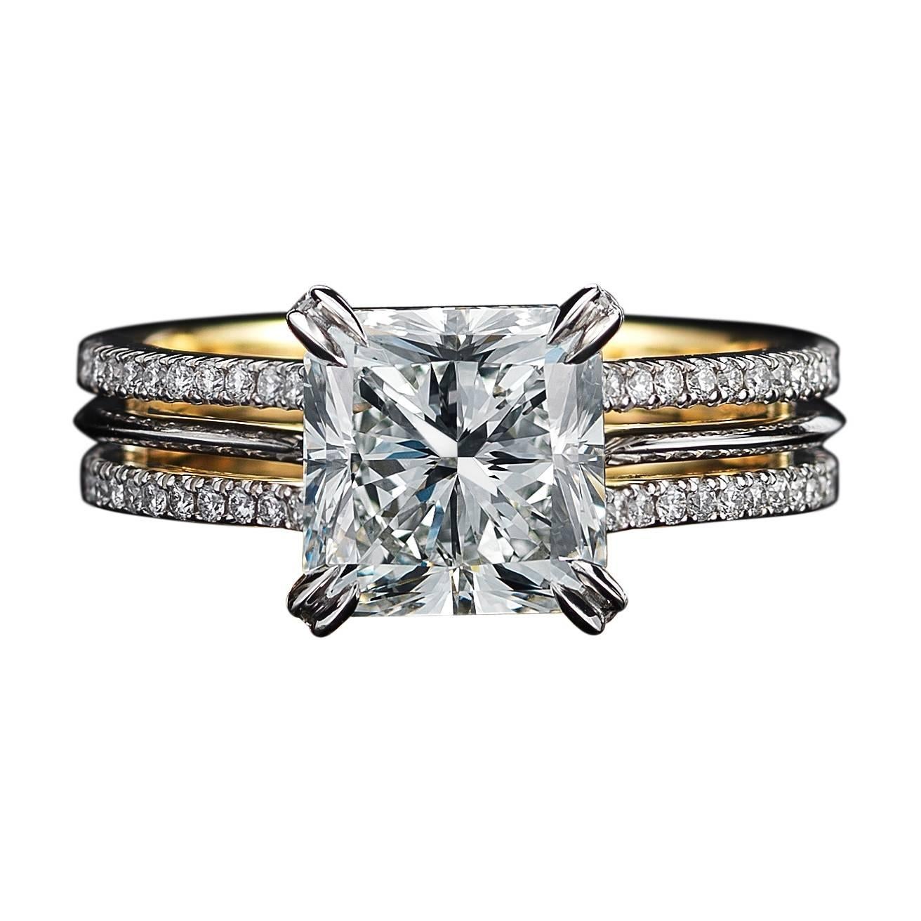 Alexandra Mor Signature Radiant-Cut Diamond Gold Platinum Ring For Sale