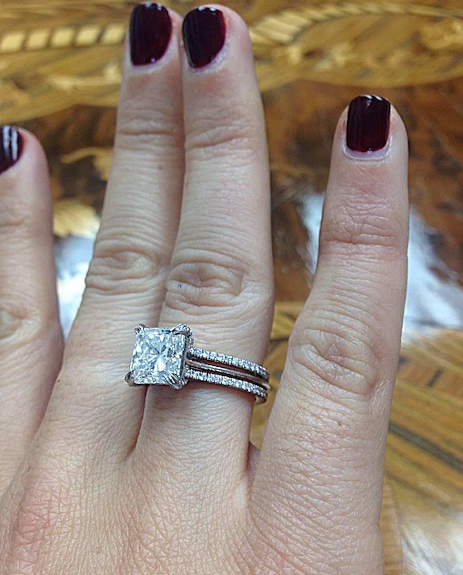 Contemporary Alexandra Mor Signature Radiant-Cut Diamond Gold Platinum Ring For Sale