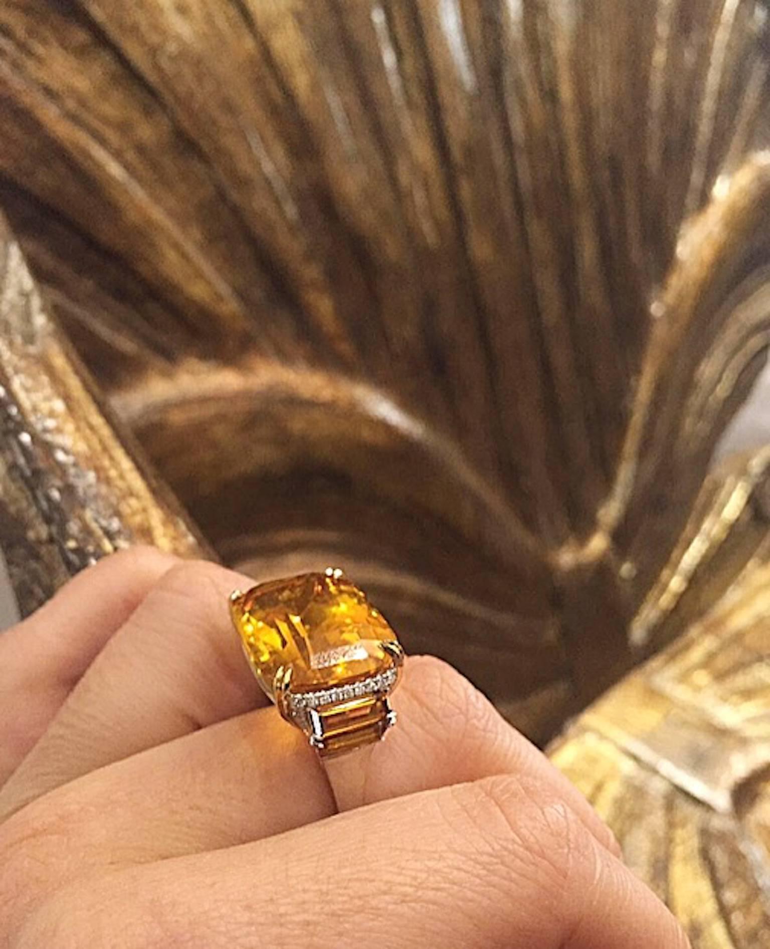 Contemporary Alexandra Mor Cushion Cut Palmeira Citrine Diamond Gold Platinum Ring For Sale