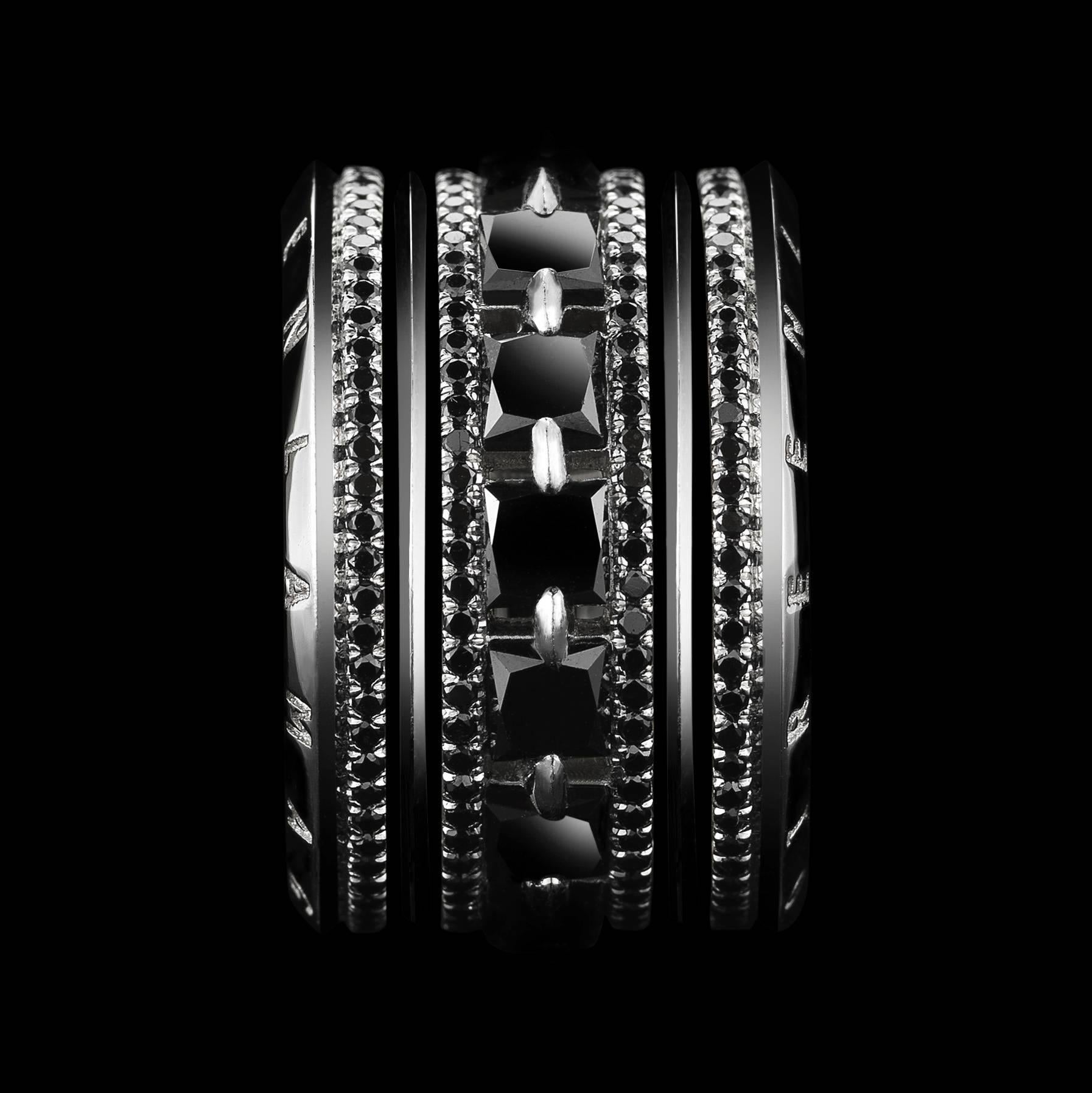 Contemporary Alexandra Mor 4.45 Carat Princess Cut Black Diamonds Wide Eternity Band Ring