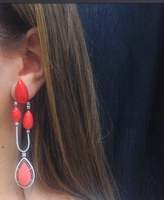 Alexandra Mor Asymmetrical Medi Coral Diamond Gold Chandelier Earrings
