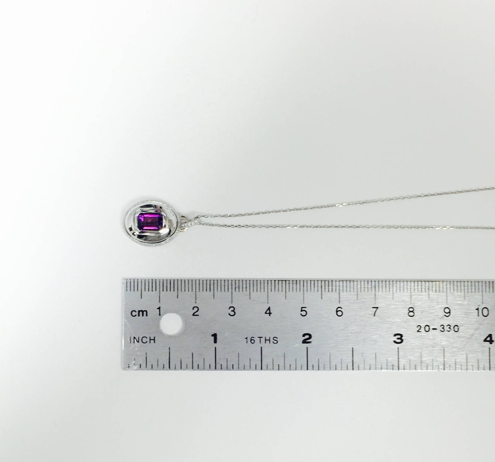 Contemporary Alexandra Mor Emerald-Cut Amethyst and Diamond February Birthstone Pendant For Sale