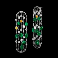 Alexandra Mor One-of-a-Kind Diamonds and Muzo Emerald Nuggets Arched Earrings