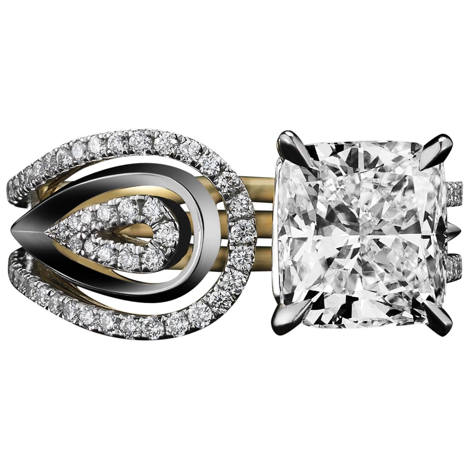 Alexandra Mor Asscher-Cut Diamond Feather Ring , 2.85 G VS1 GIA For Sale