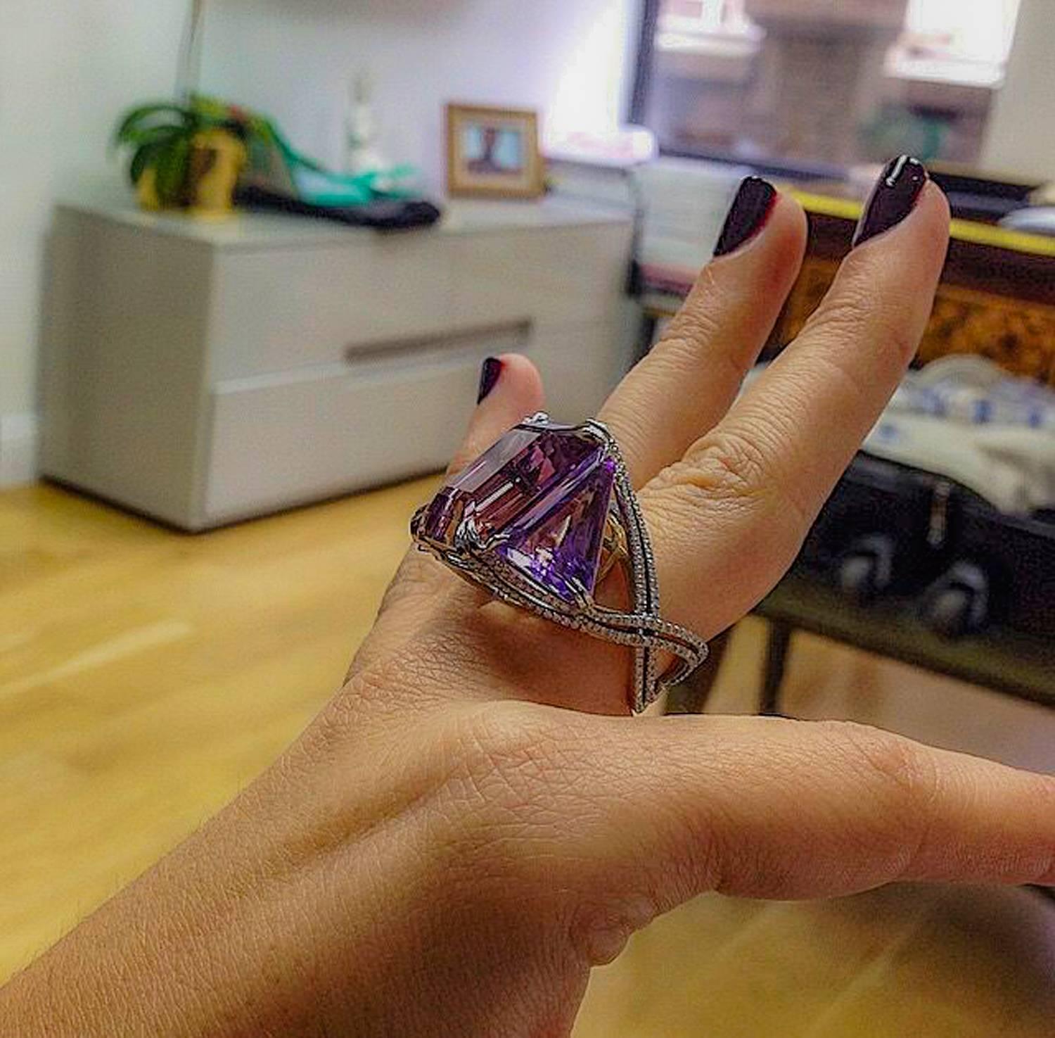 Women's or Men's A One-of-A-Kind Alexandra Mor Asymmetrical Bi-Color Ametrine & Diamond Ring