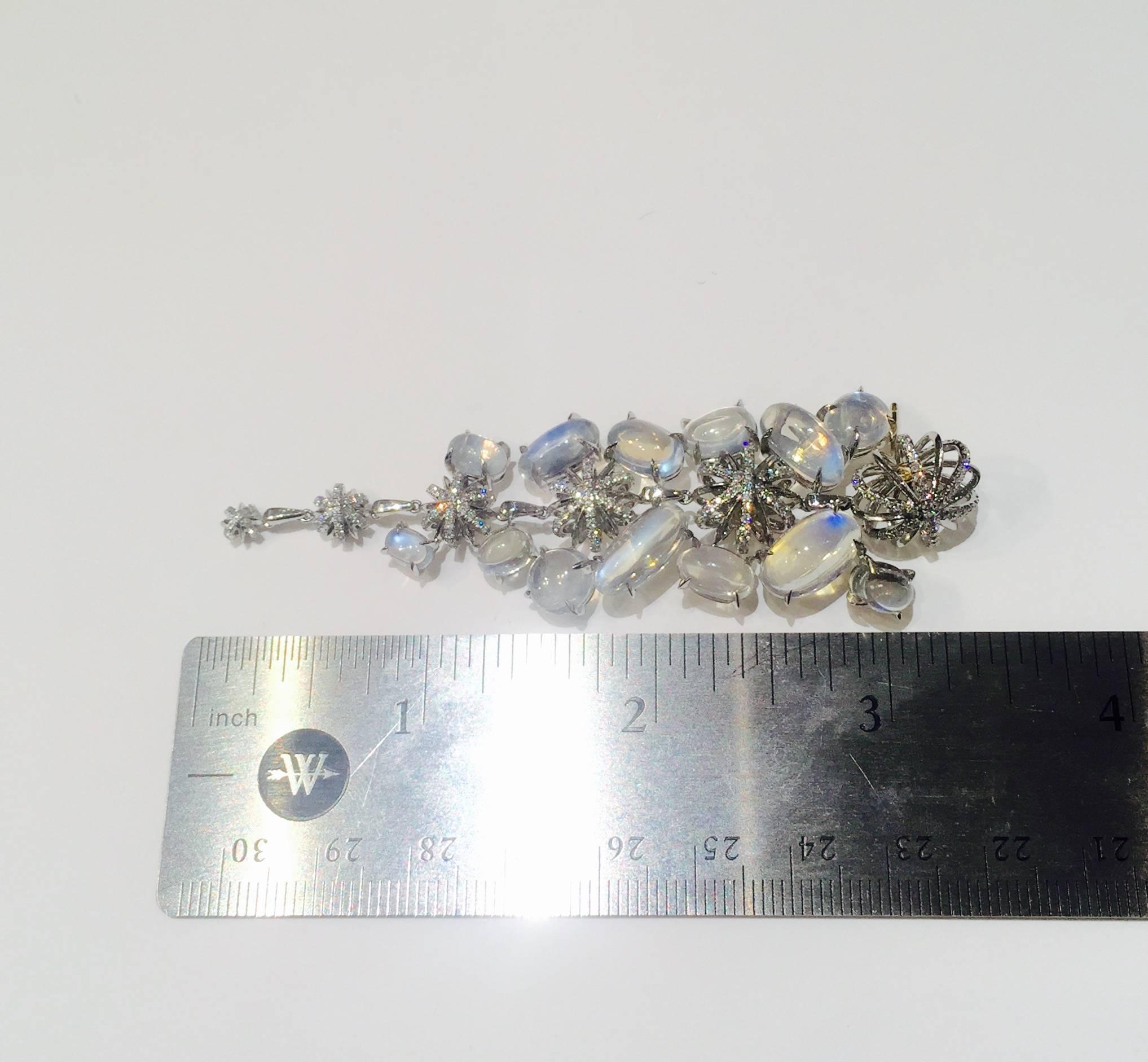 Contemporary Alexandra Mor Moonstone Diamond Platinum Snowflake Earrings For Sale
