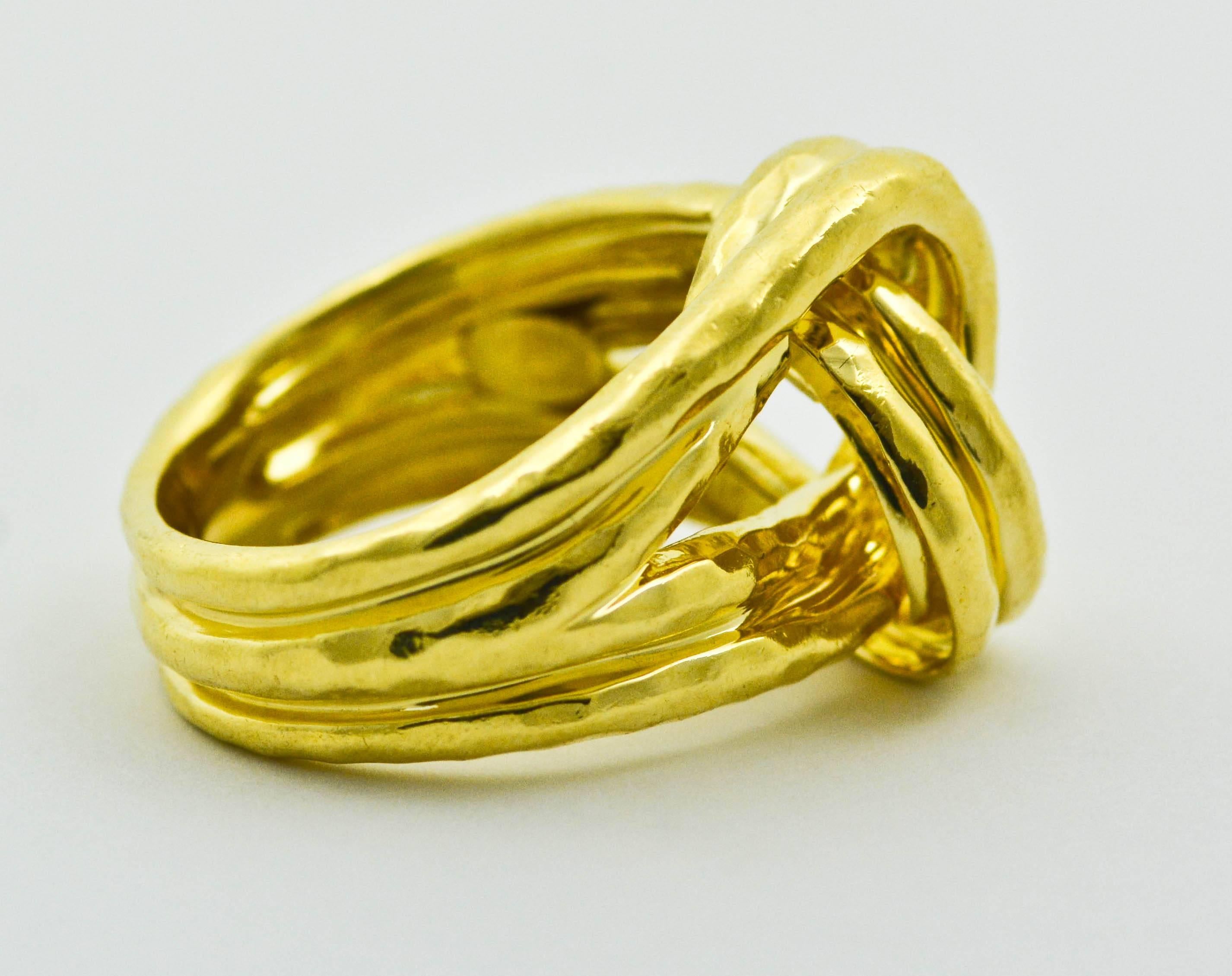 Women's or Men's Henry Dunay Gold High Polish Hammered Finish Knot Ring