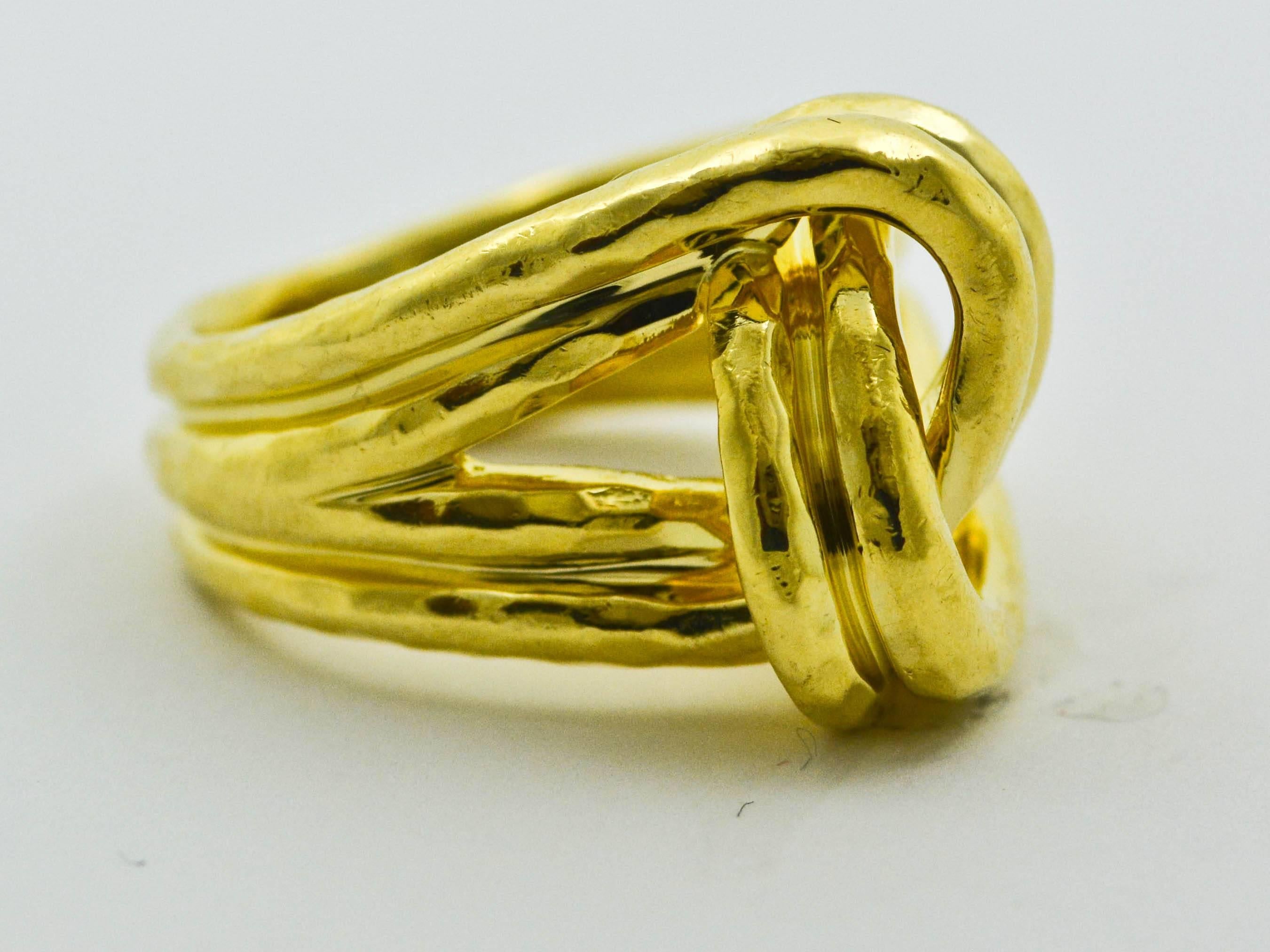 Modern Henry Dunay Gold High Polish Hammered Finish Knot Ring