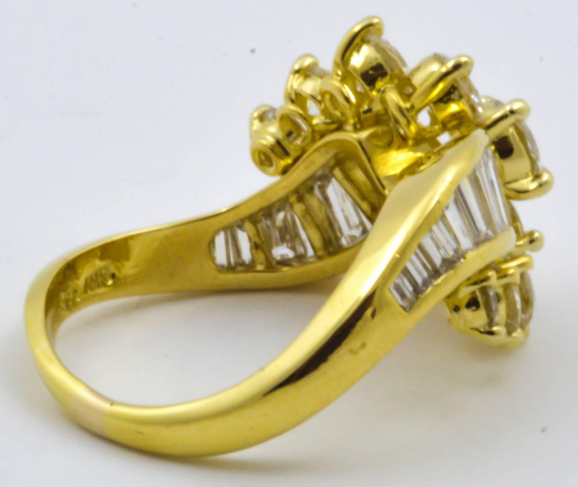 Women's or Men's Kurt Wayne Round Brilliant and Baguette Cut Diamond Gold Ring