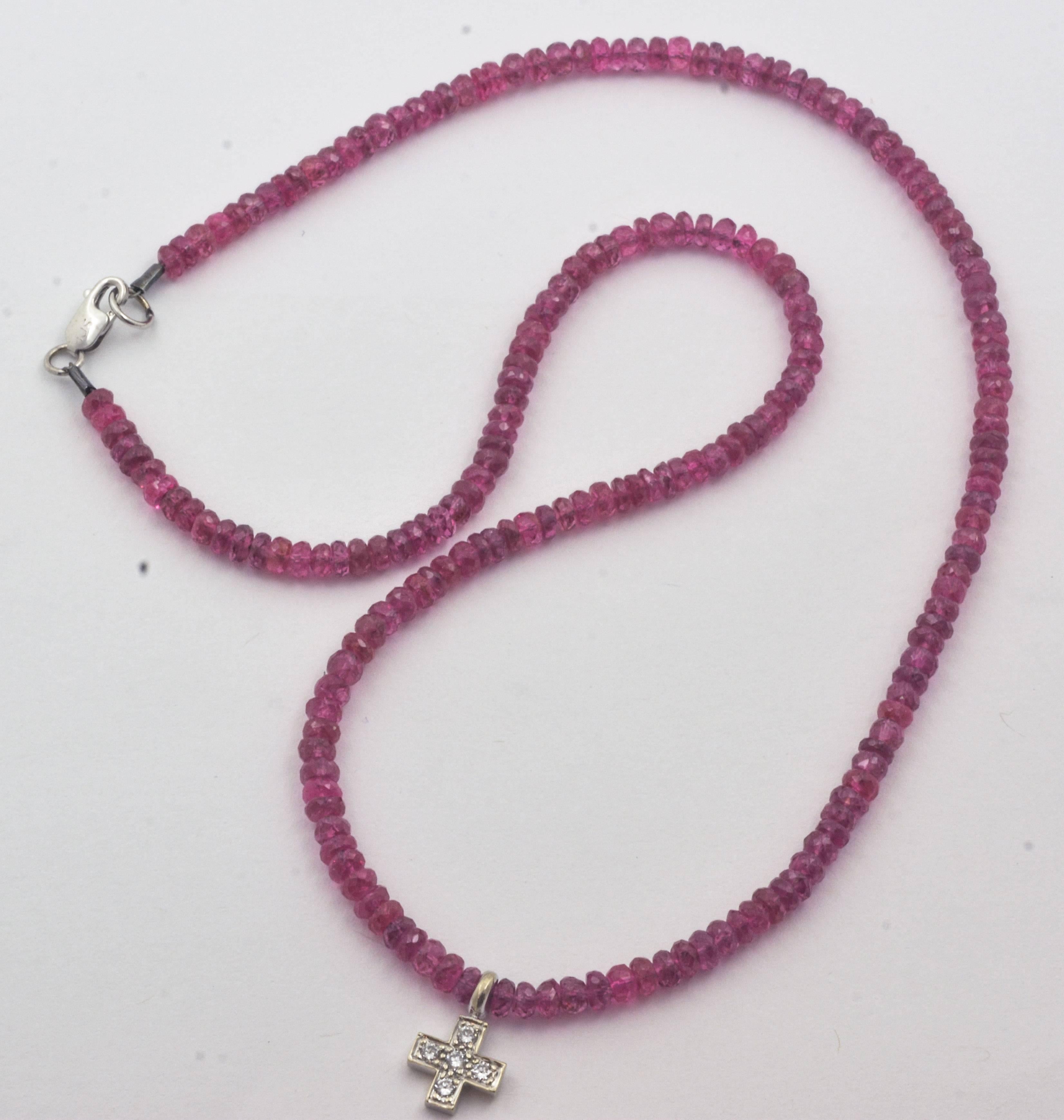 Modern Pink Sapphire Necklace with Diamond Cross