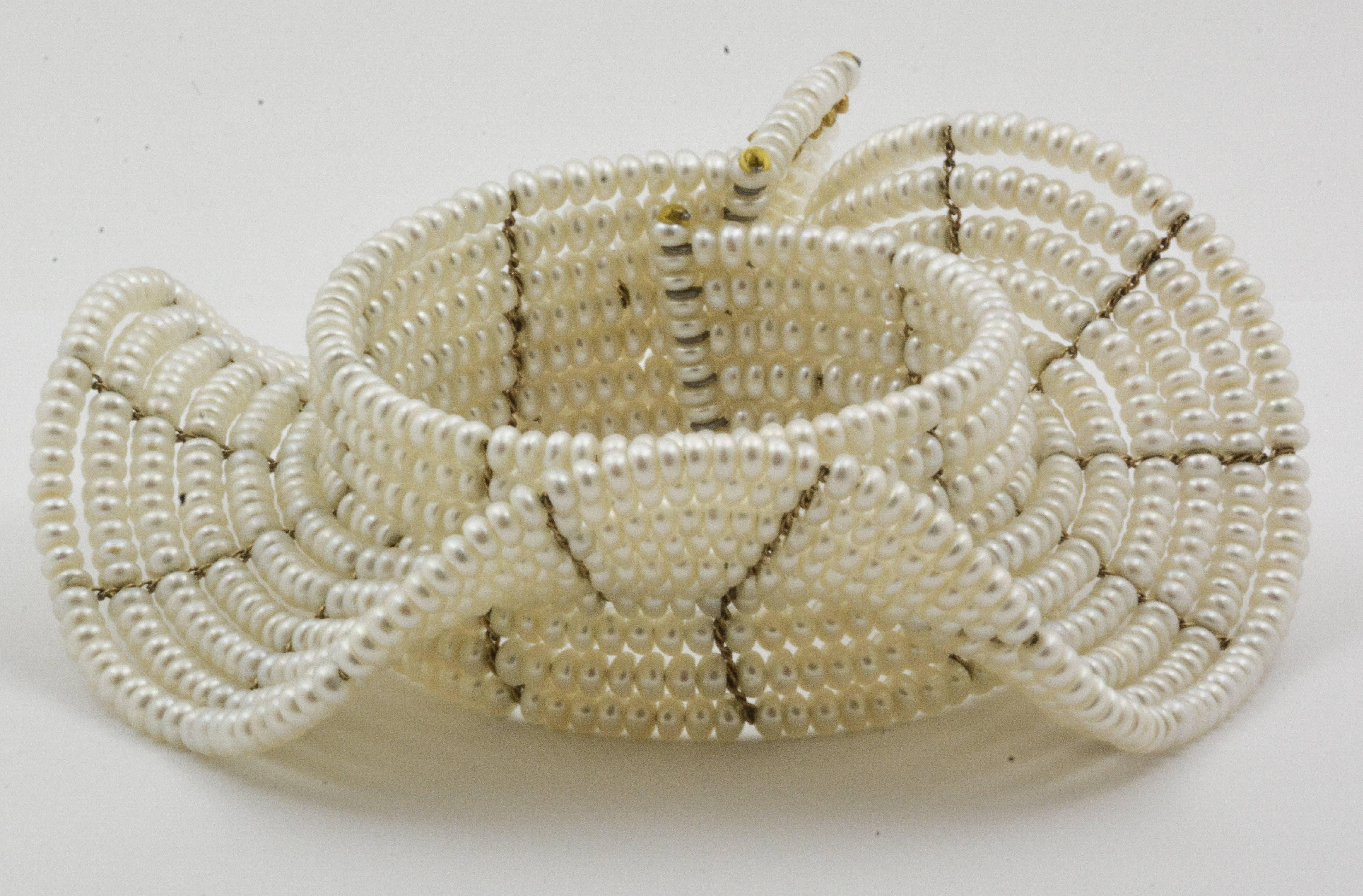 Women's Cuff Seven Row Cultured Pearl Bracelet with Ruffle