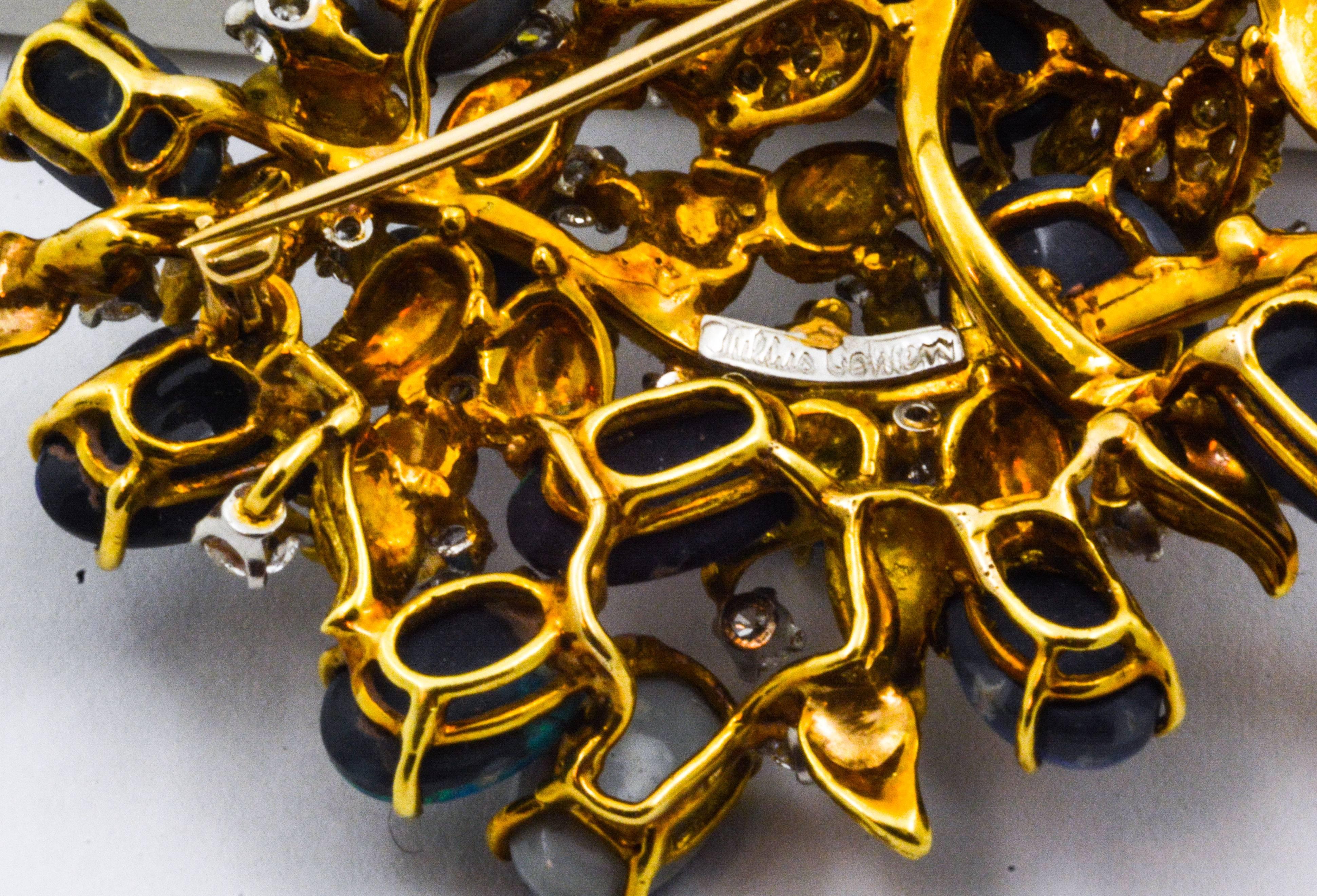 Julius Cohen Black Opal Diamond Gold Brooch In Excellent Condition In Dallas, TX