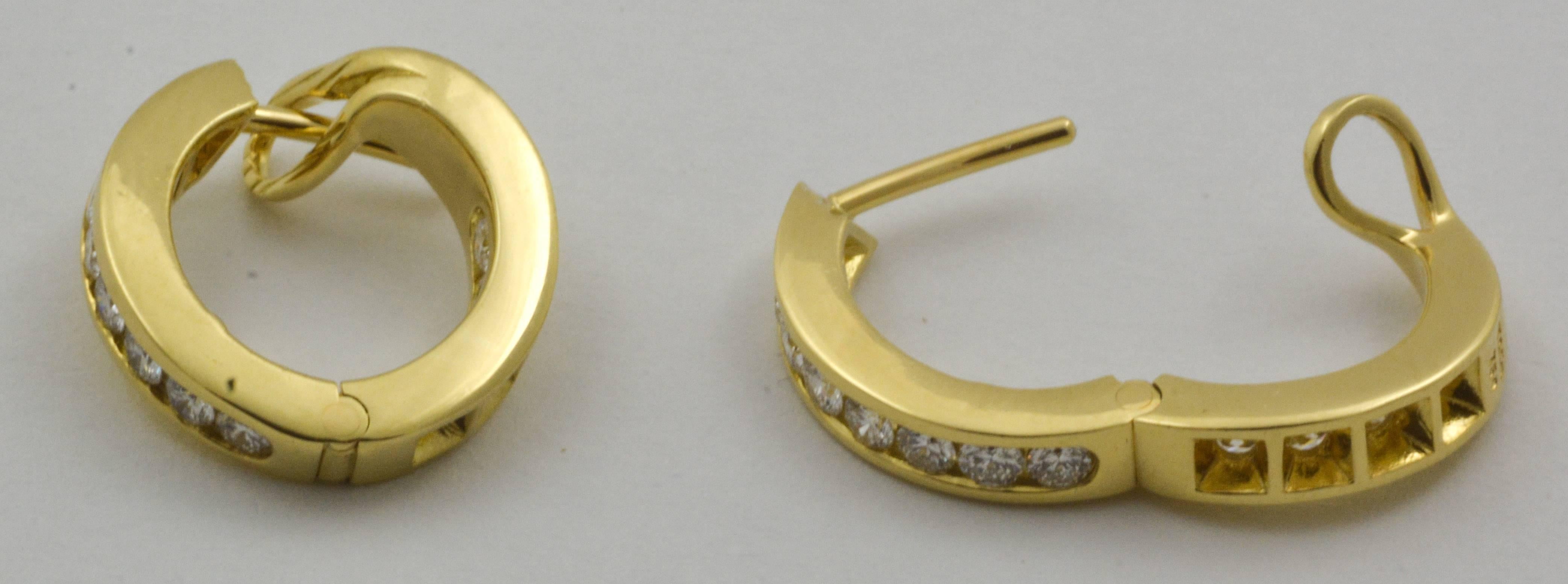 Women's or Men's Classic Inside Out Diamond Gold Hoop Earrings