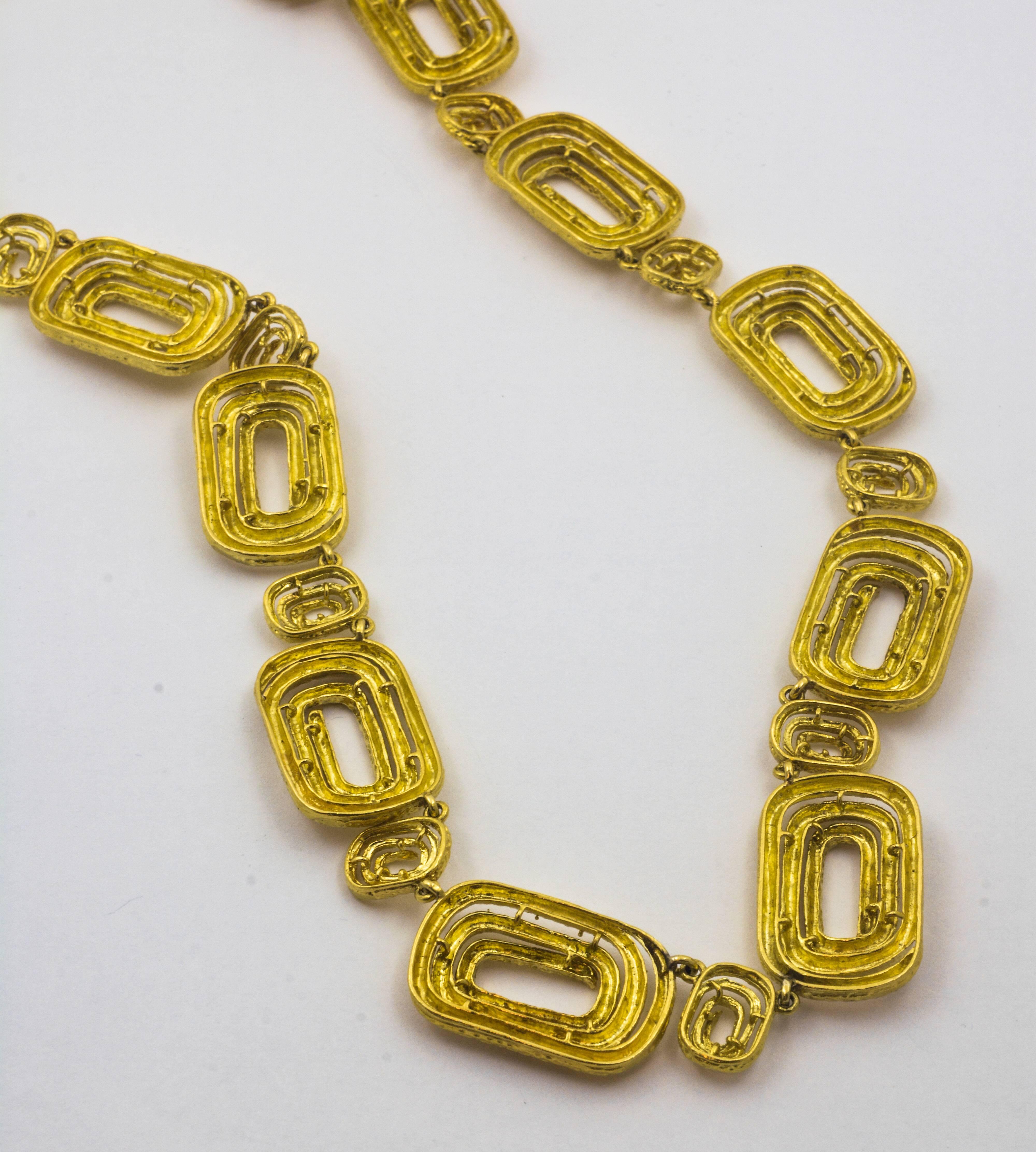 Greek Revival Architectural Engraved Gold Necklace