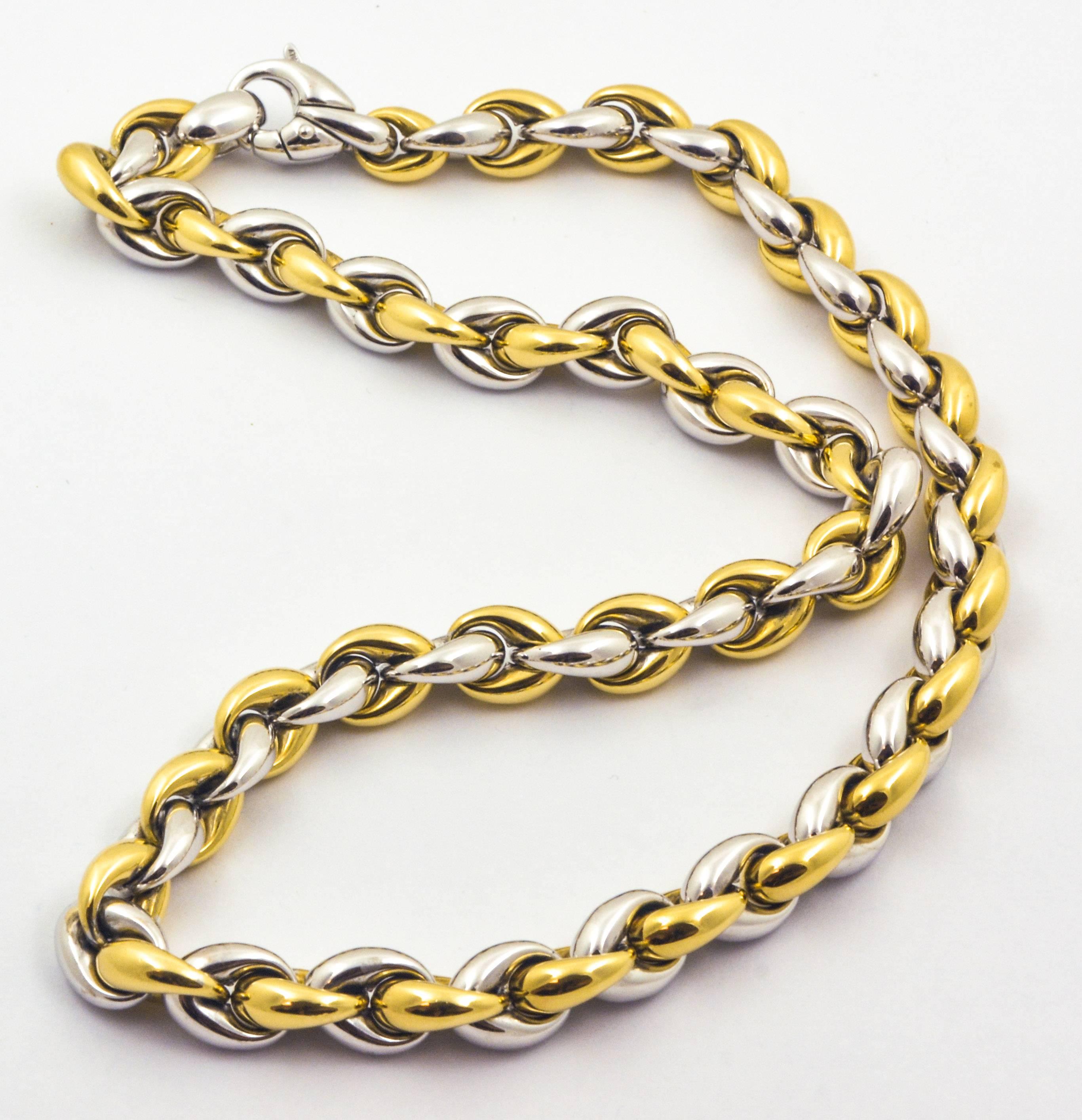 Modern 18 Karat Yellow and White Gold Cable Chain Necklace