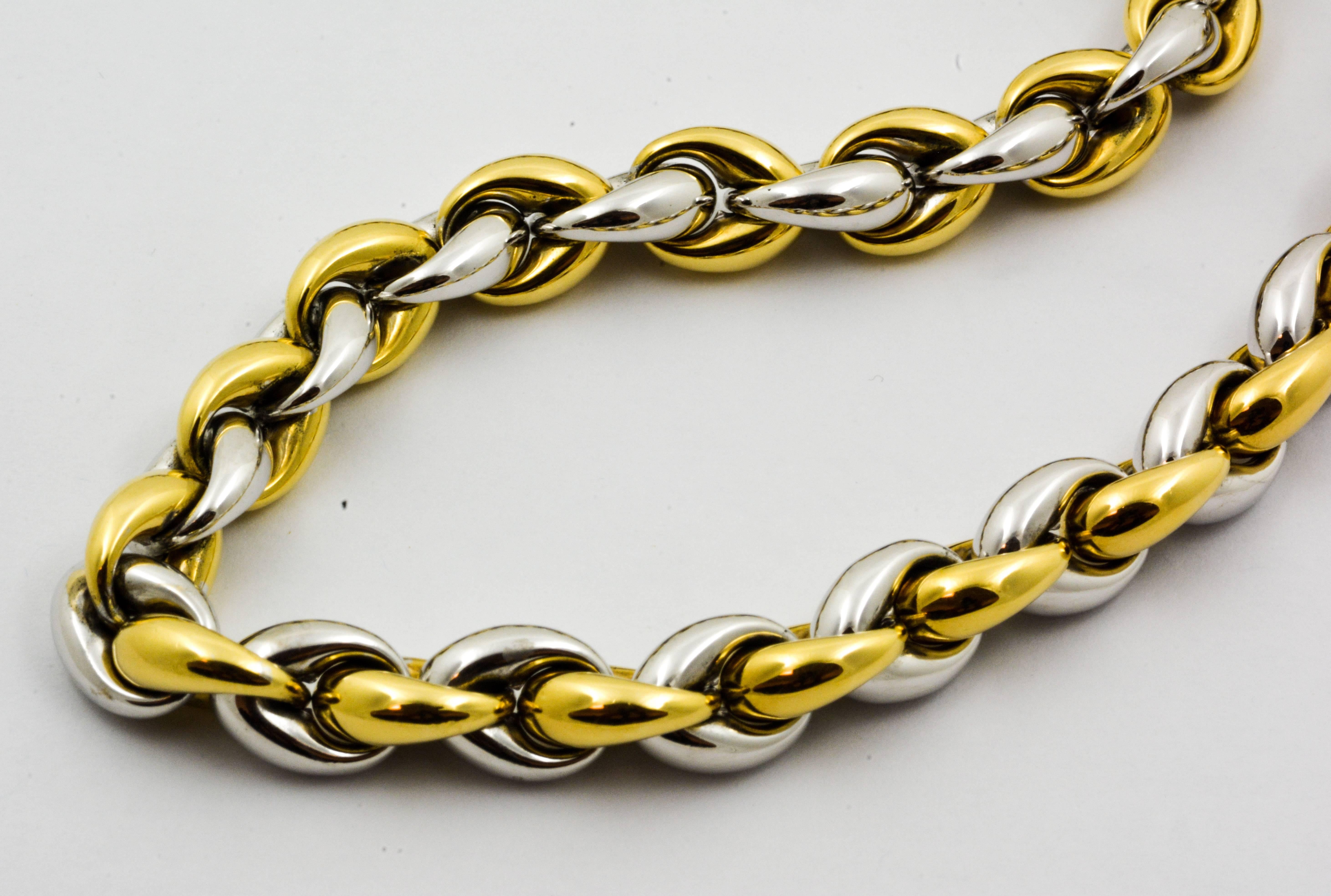 18 Karat Yellow and White Gold Cable Chain Necklace In New Condition In Dallas, TX