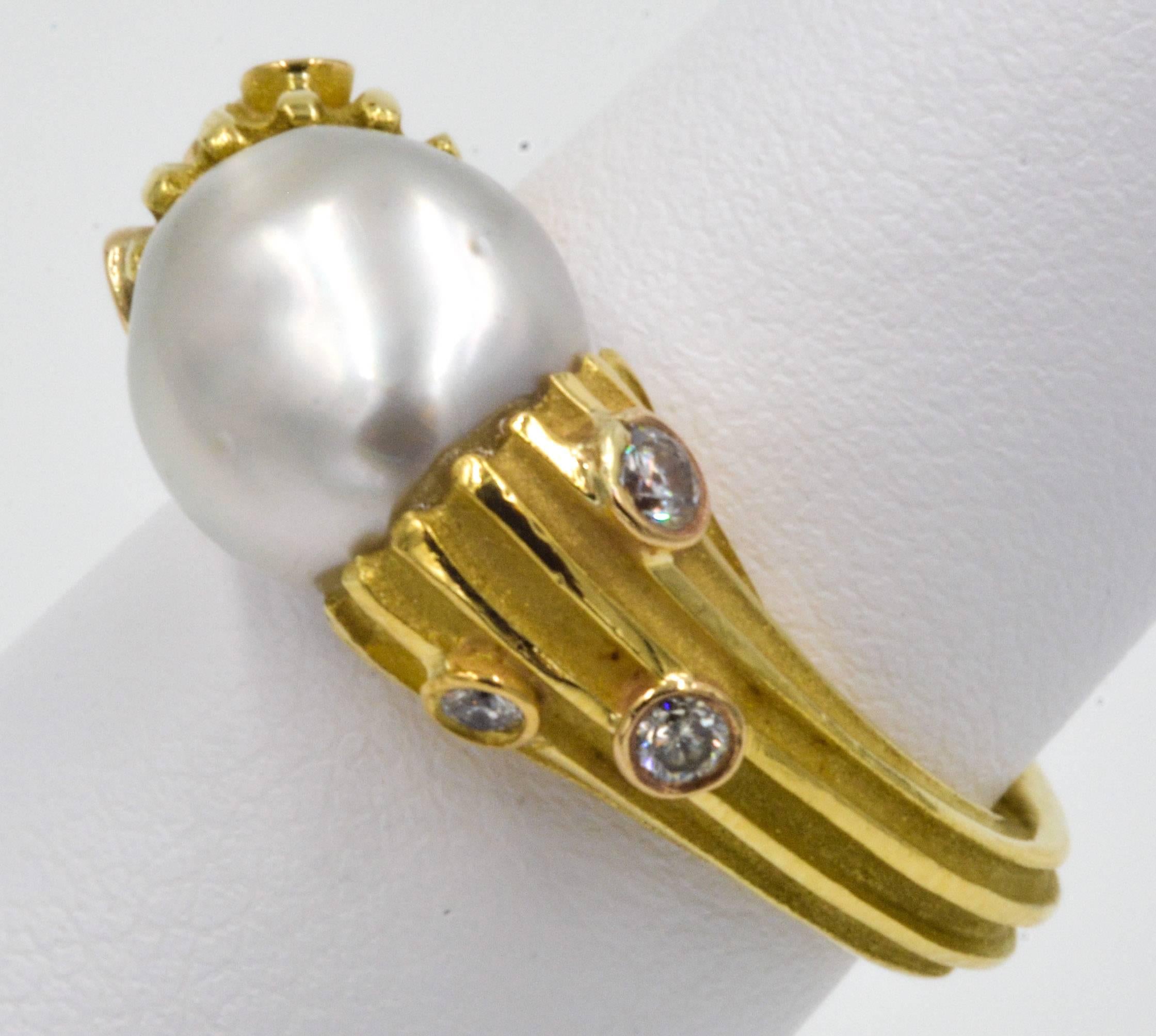 Modern Classic Christopher Walling Baroque Pearl Yellow Gold Ring