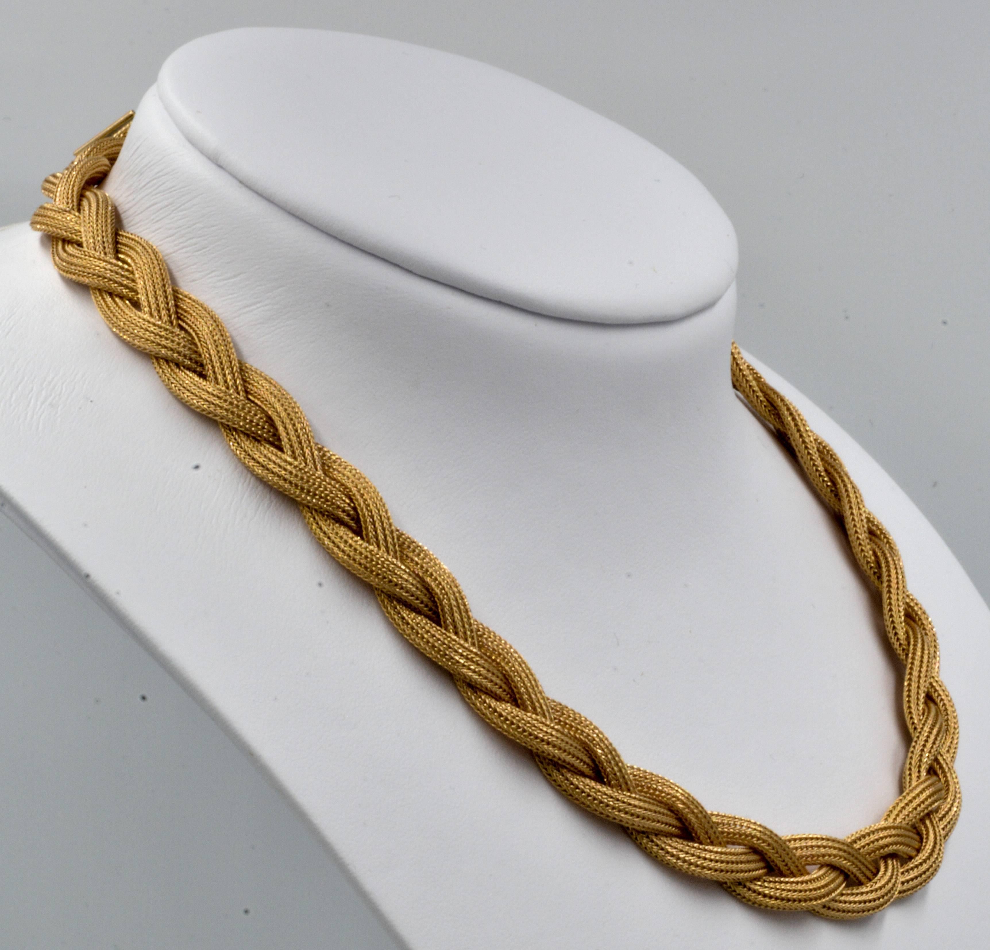 Women's or Men's Woven Mesh 18 Karat Yellow Gold Necklace
