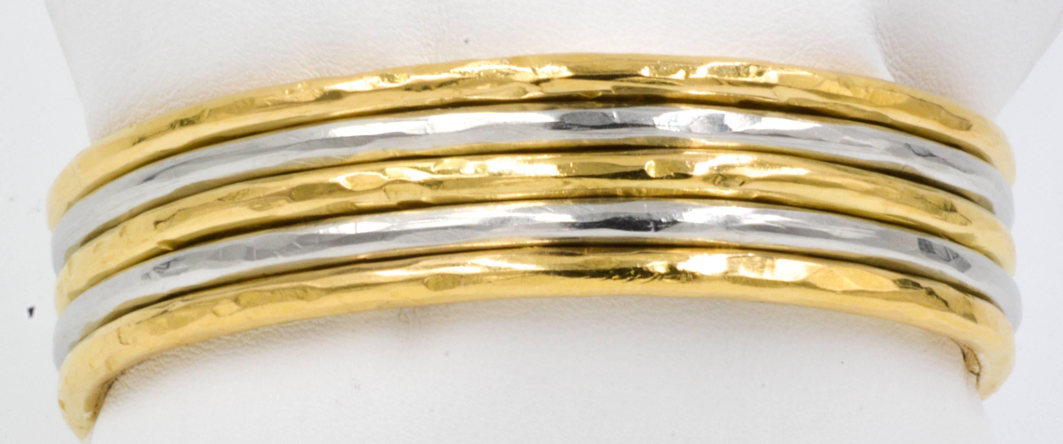 Women's or Men's Jean Mahie 22kt Yellow Gold and Platinum Cuff Bracelet