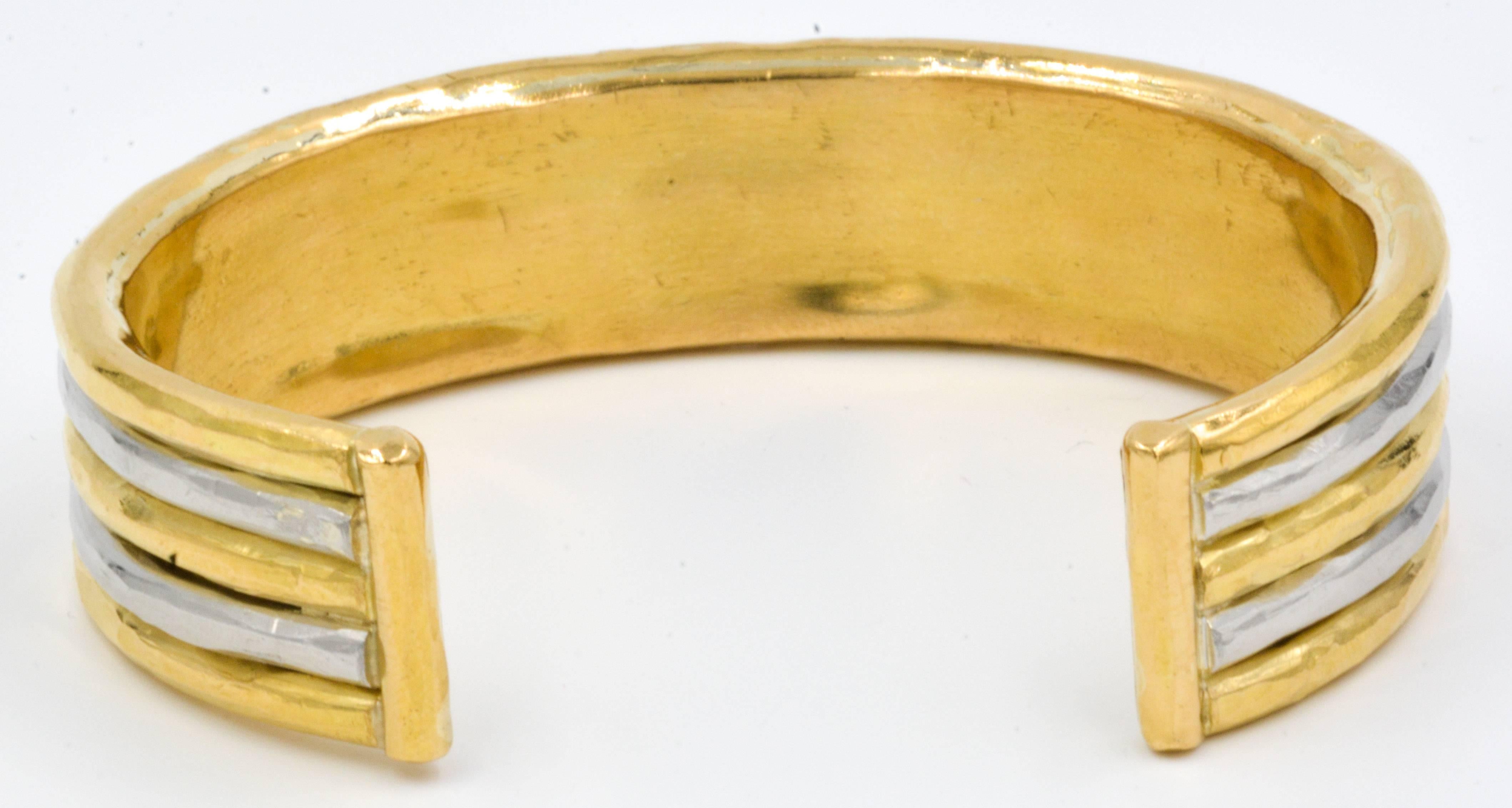 Jean Mahie 22kt Yellow Gold and Platinum Cuff Bracelet 1