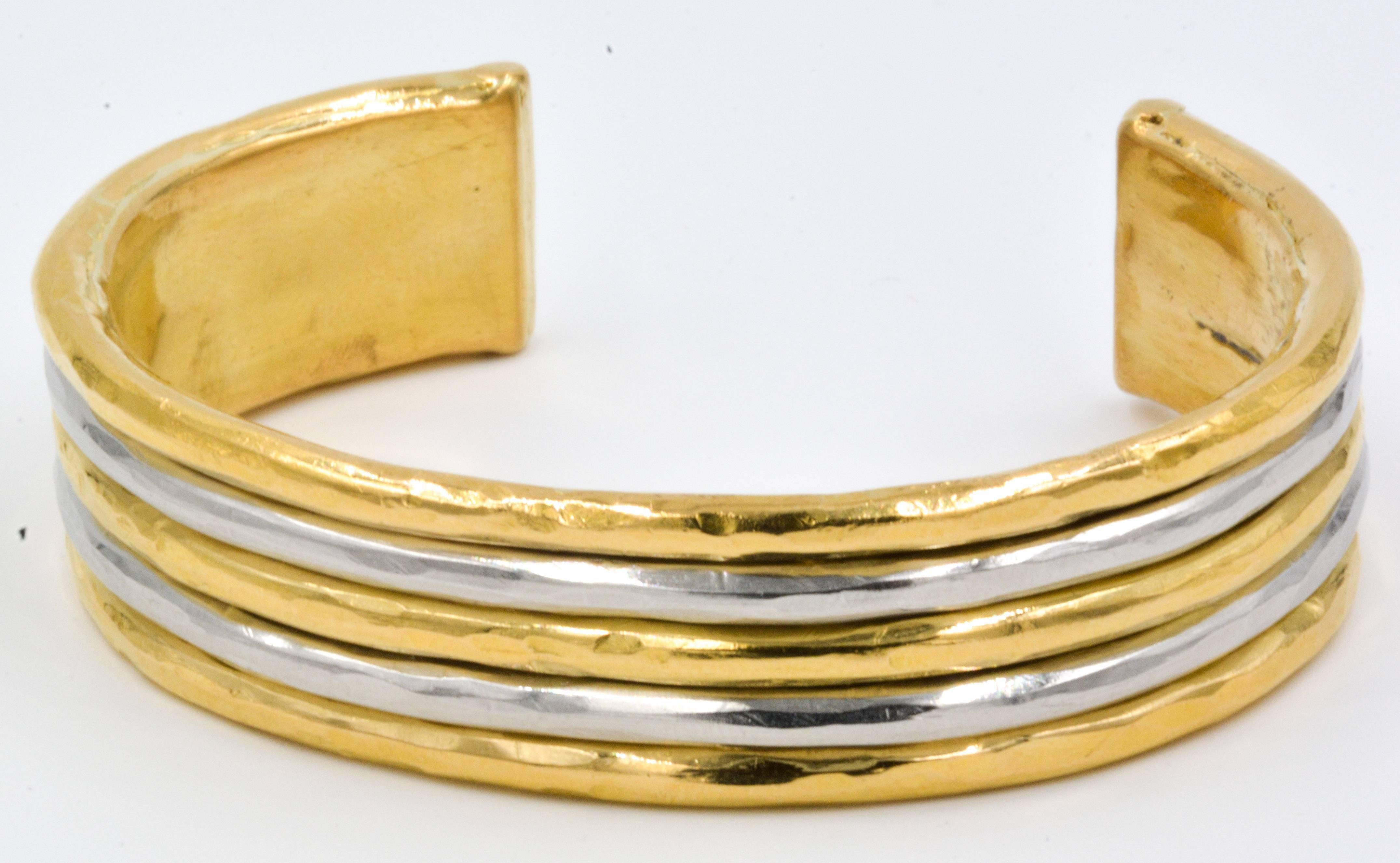 Jean Mahie 22kt Yellow Gold and Platinum Cuff Bracelet 2