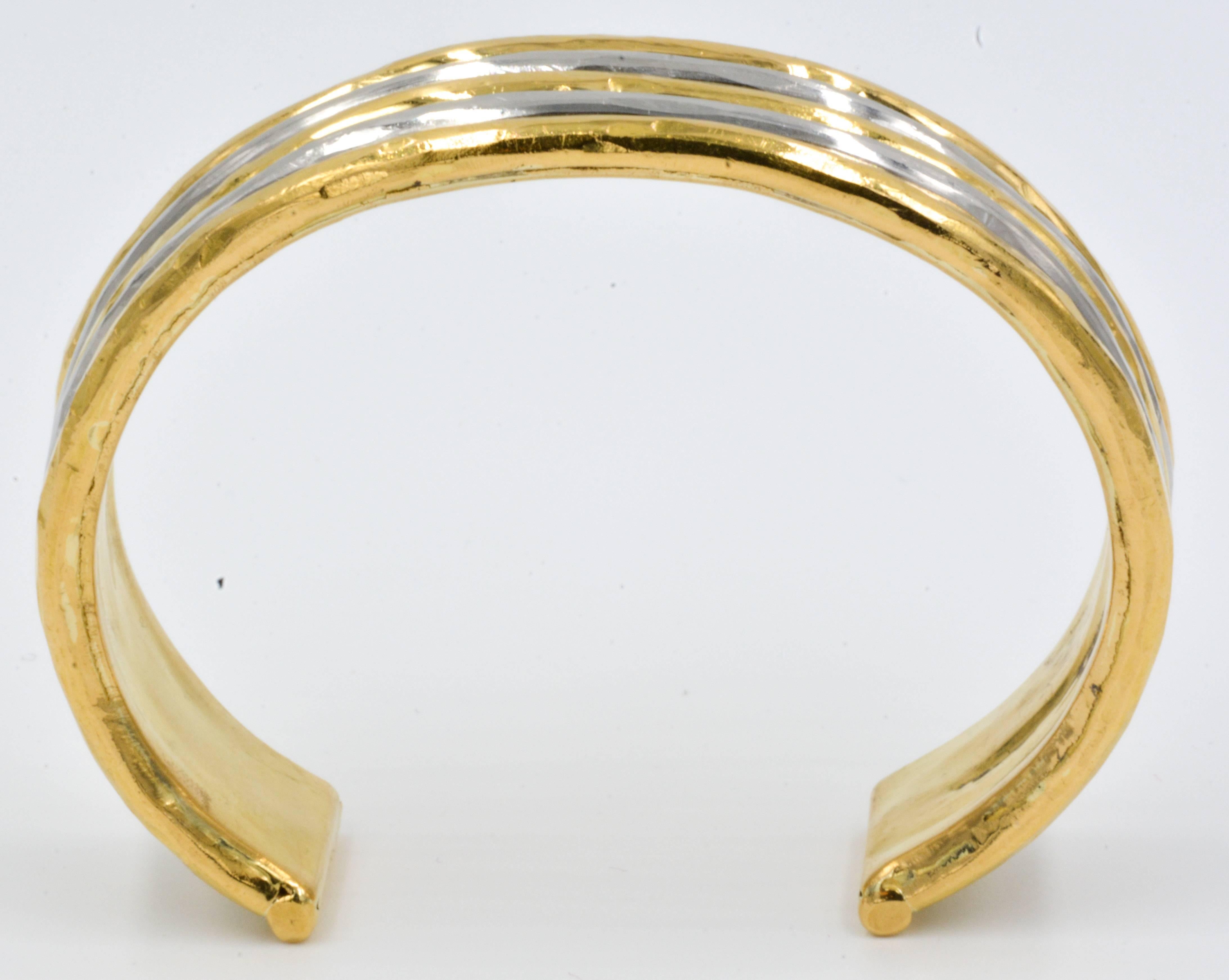 Jean Mahie 22kt Yellow Gold and Platinum Cuff Bracelet 3