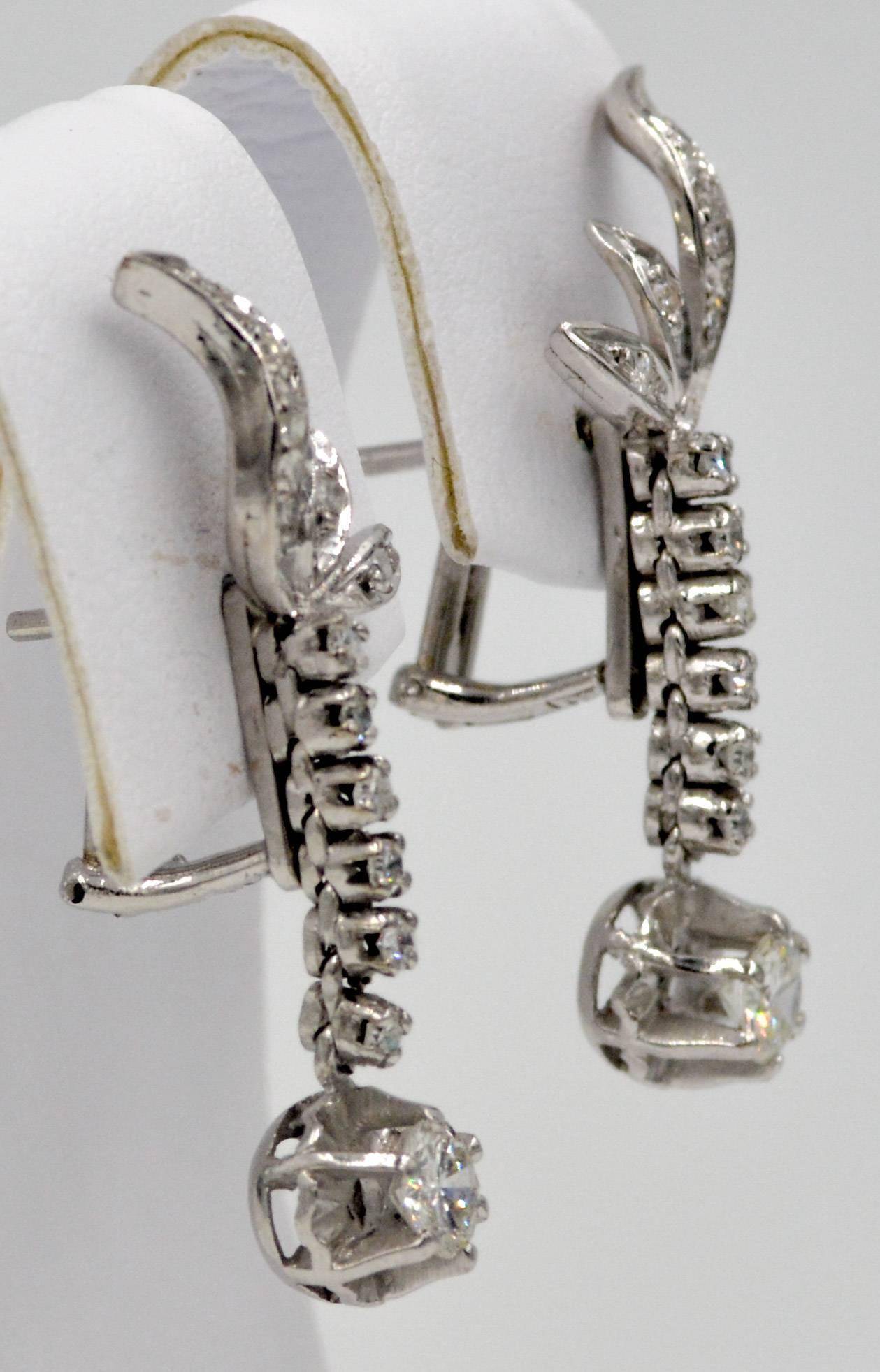 Retro 1950s Diamond Palladium Pendant Earrings