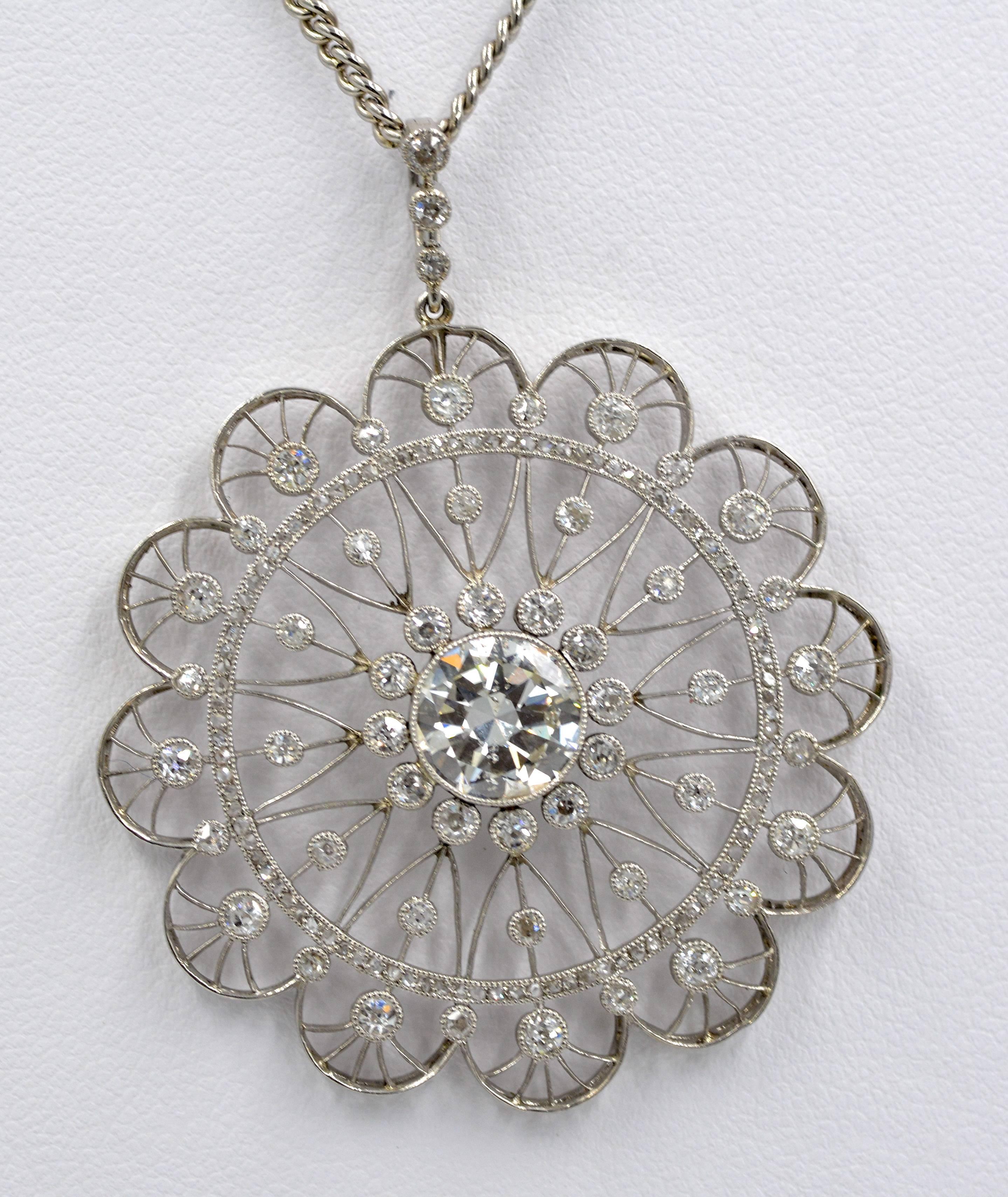 Edwardian Diamond Platinum Filigree Pendant 3