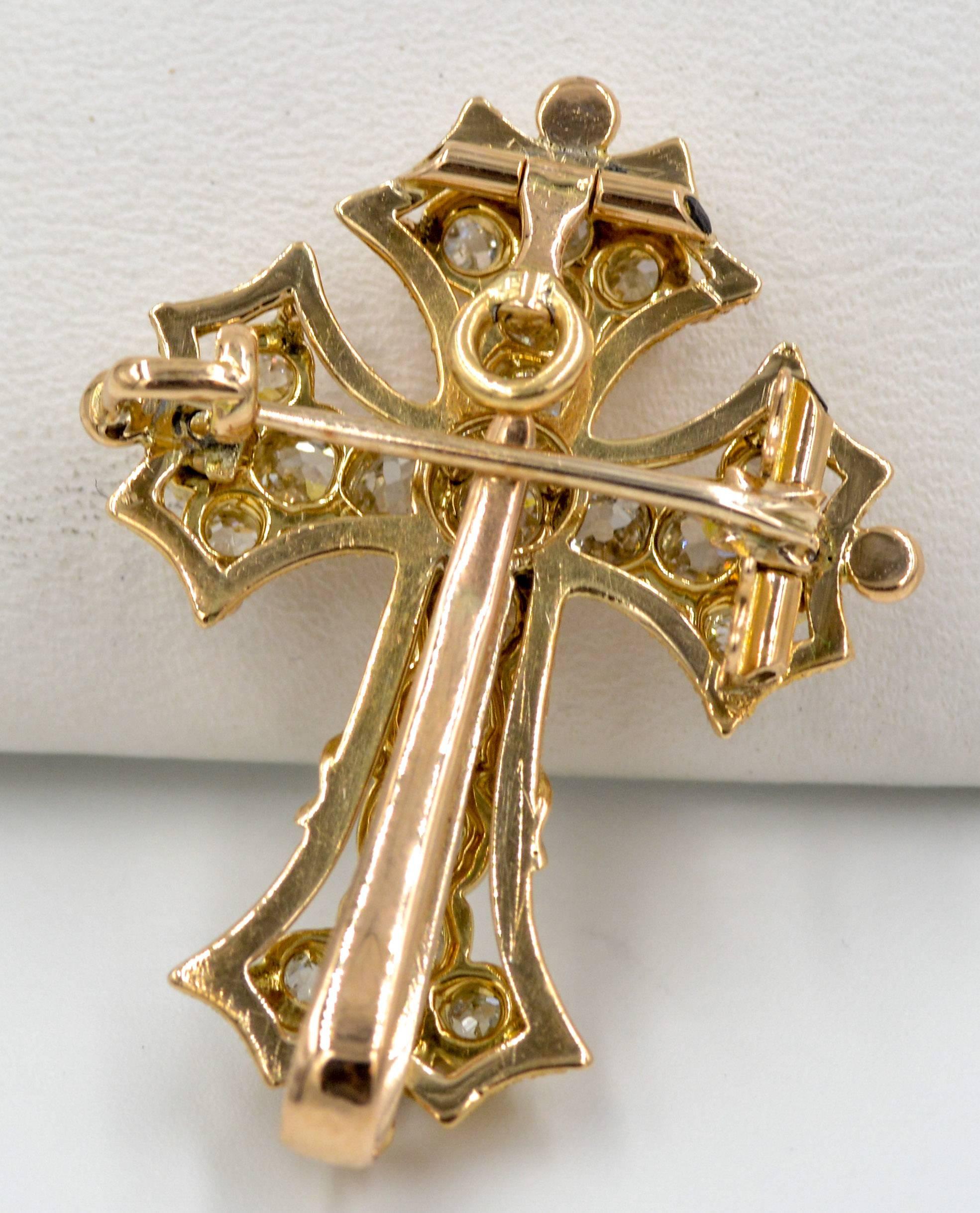Antique Victorian Diamond Gold Cross Pendant Pin 2