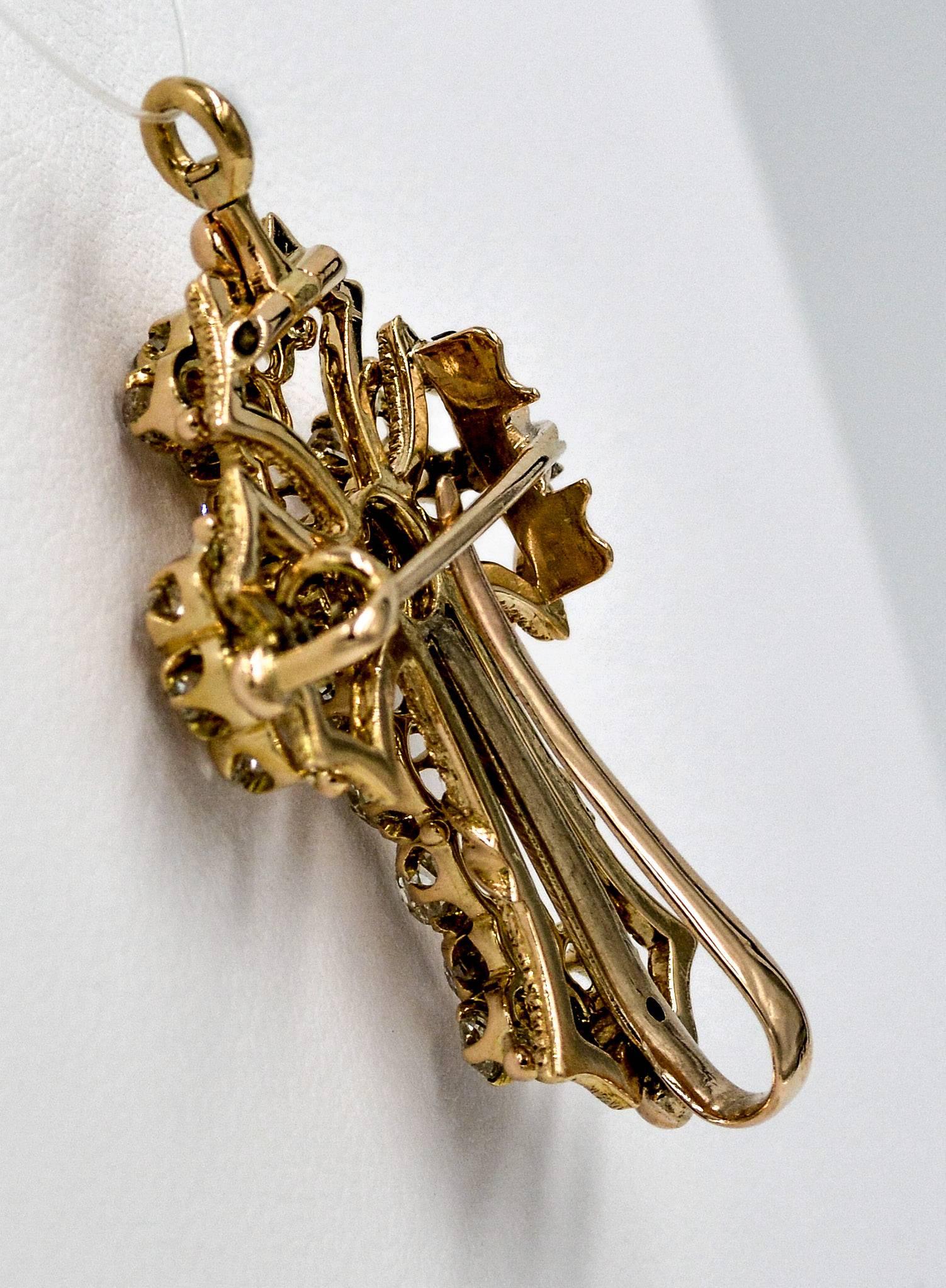 Antique Victorian Diamond Gold Cross Pendant Pin 3