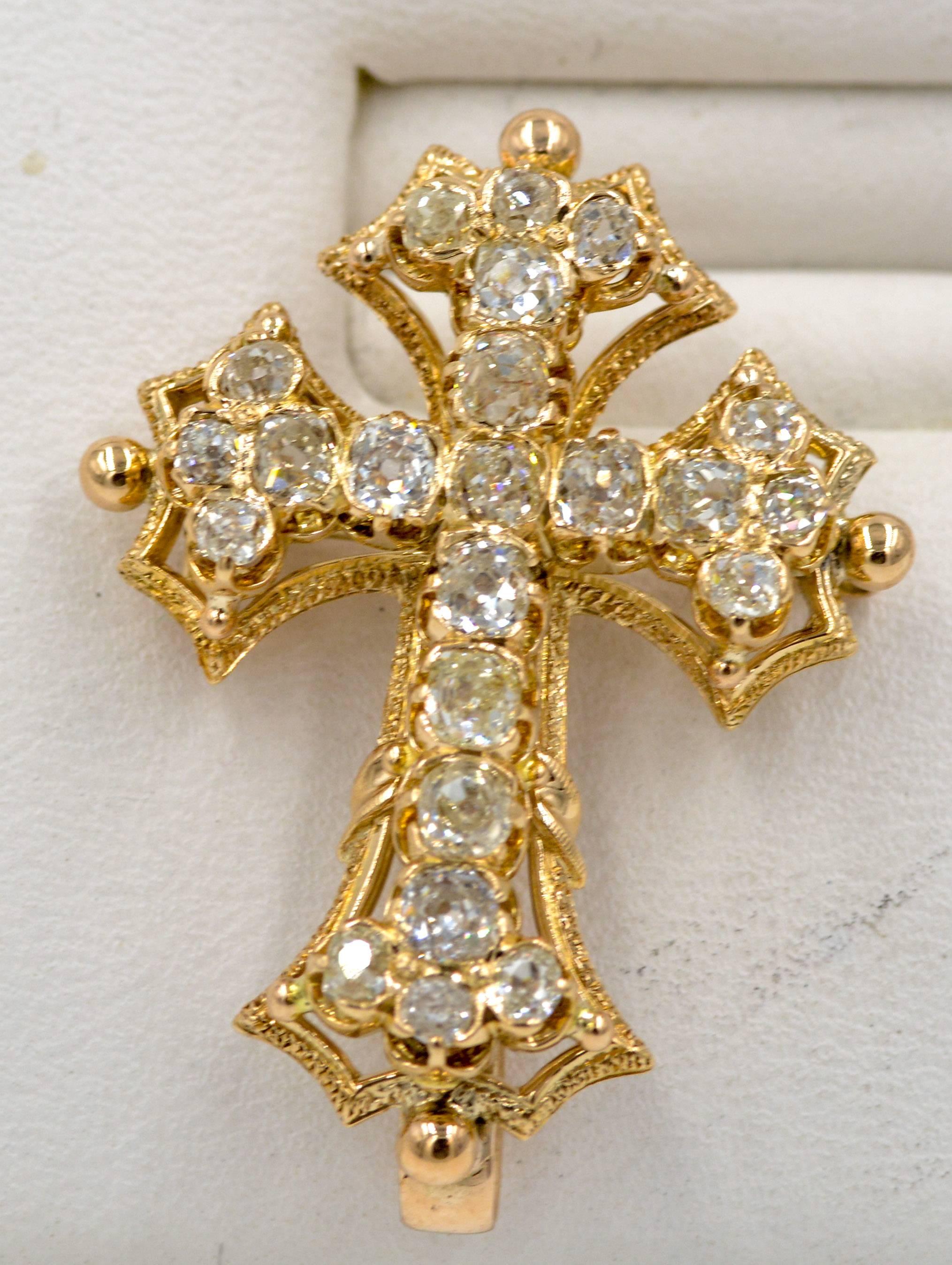 Antique Victorian Diamond Gold Cross Pendant Pin 4