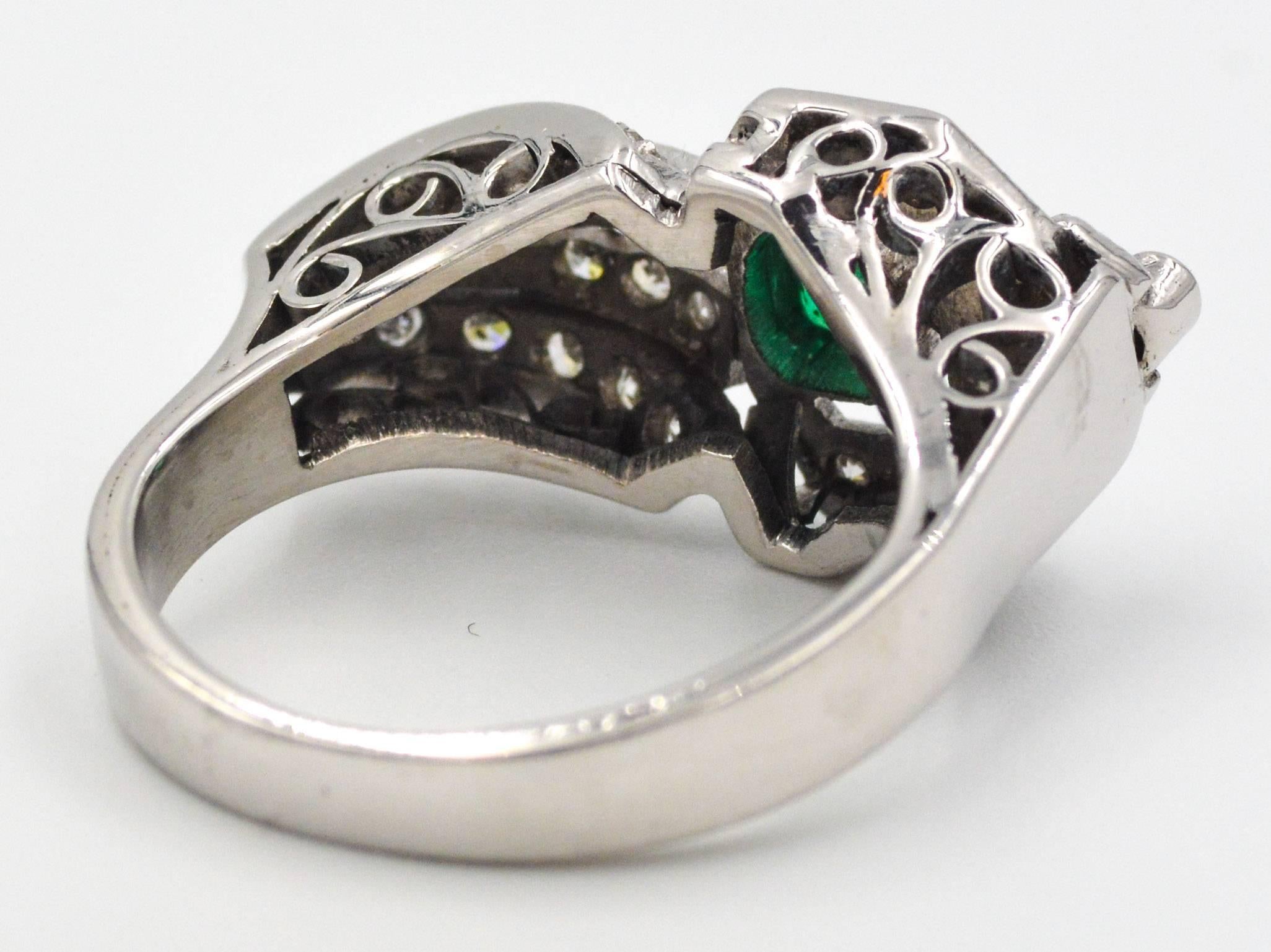 Modern Emerald Diamond Palladium Ring