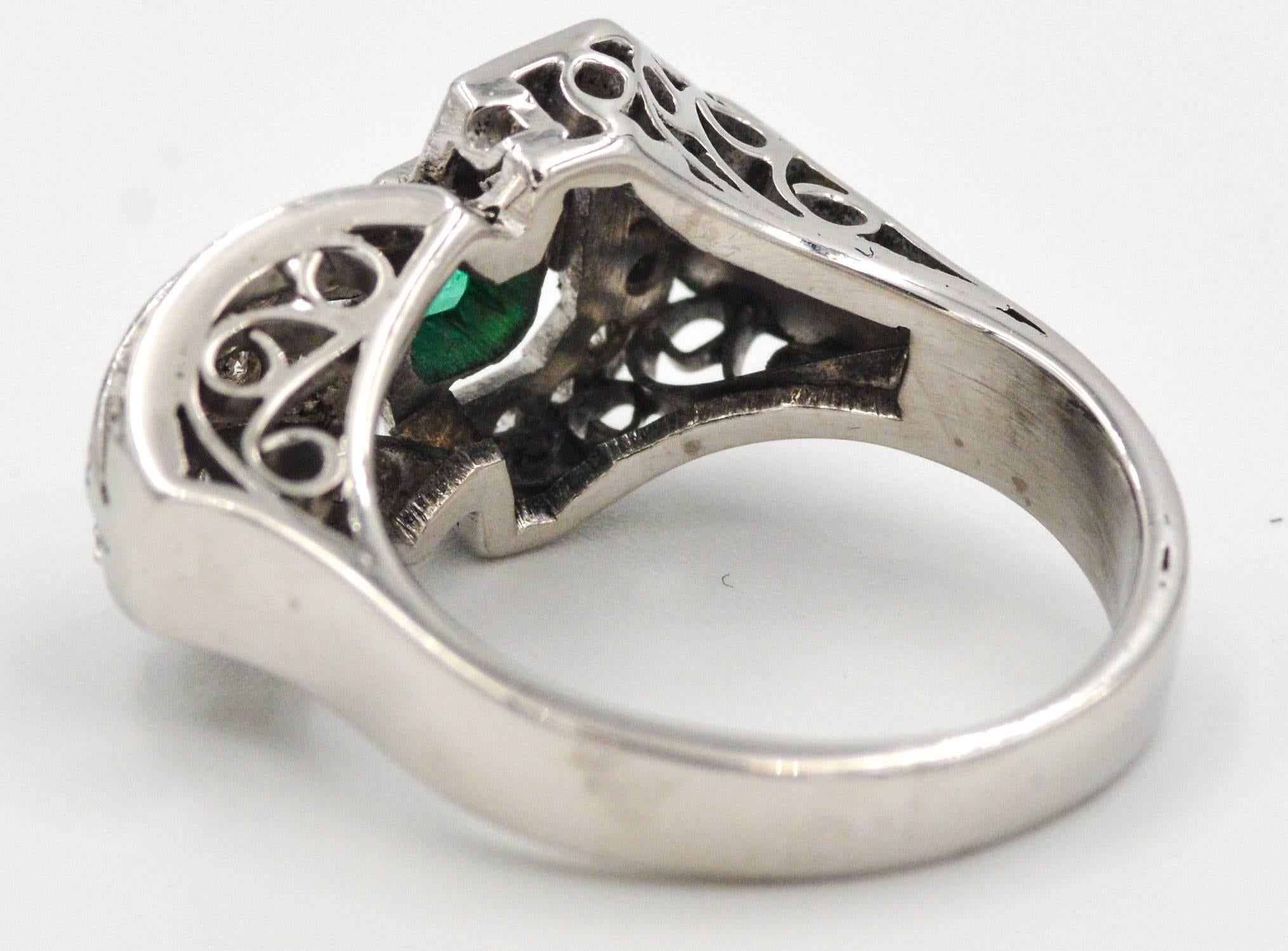 Emerald Diamond Palladium Ring In Good Condition In Dallas, TX