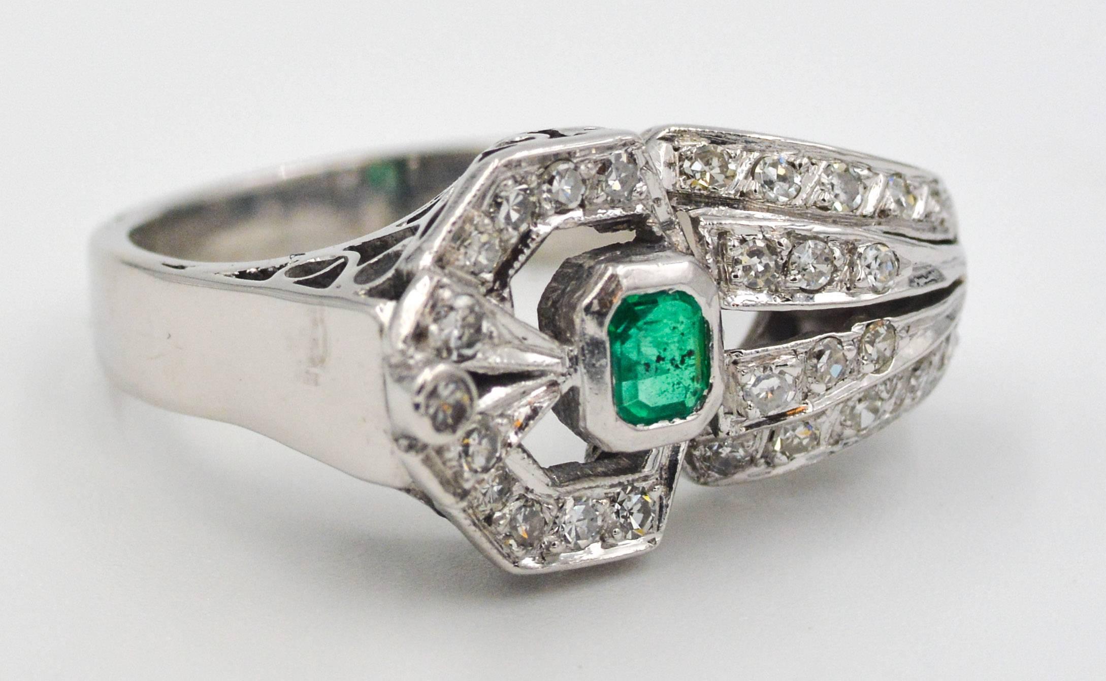Women's or Men's Emerald Diamond Palladium Ring