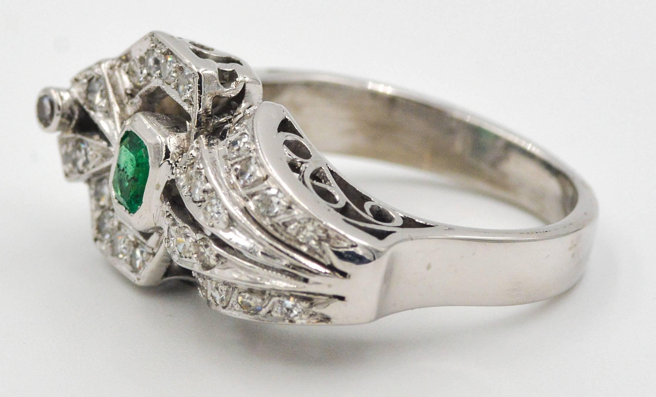 Emerald Diamond Palladium Ring 1