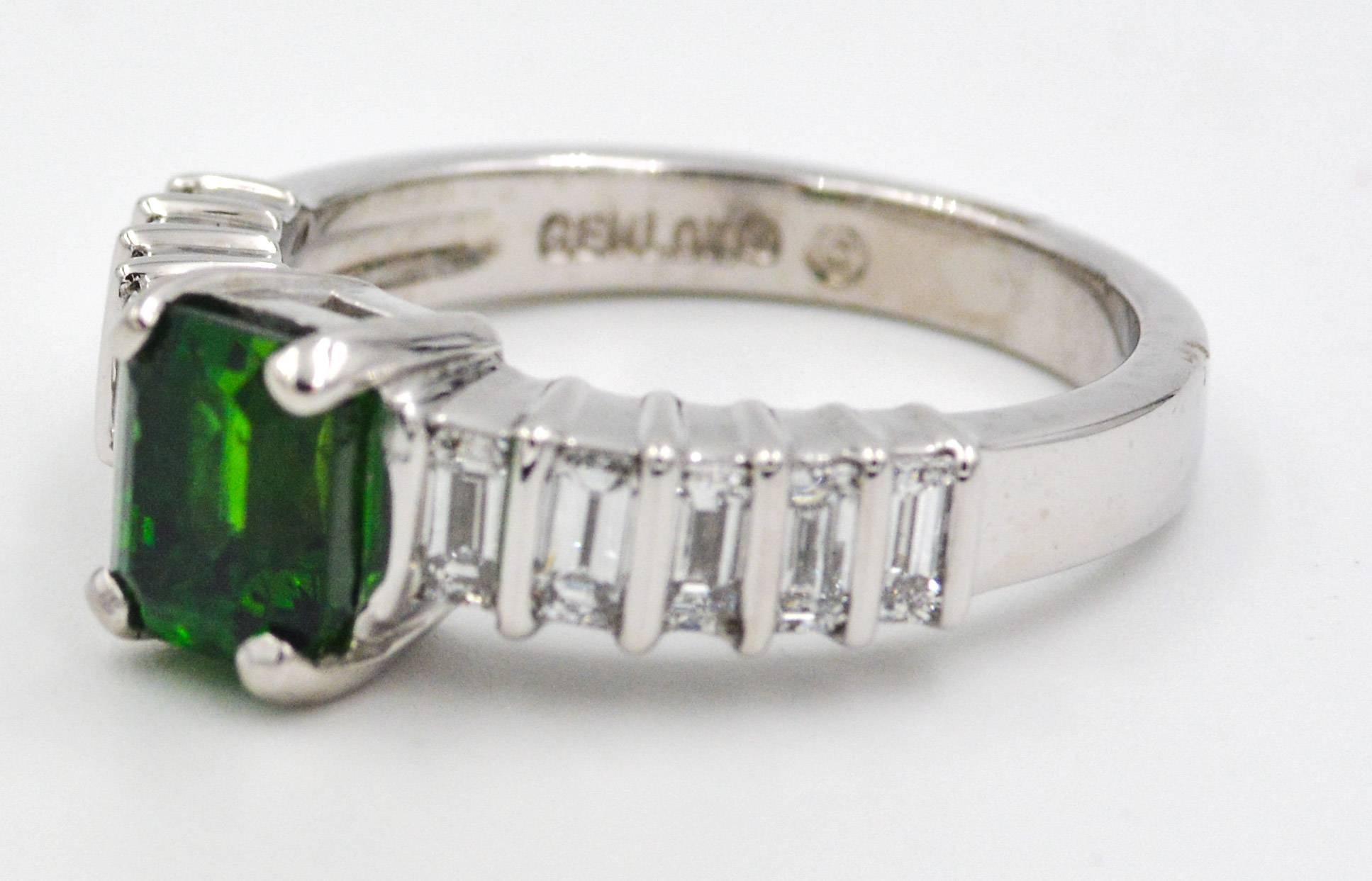 Green Tourmaline 1.06 Carat Diamond Platinum Ring 1