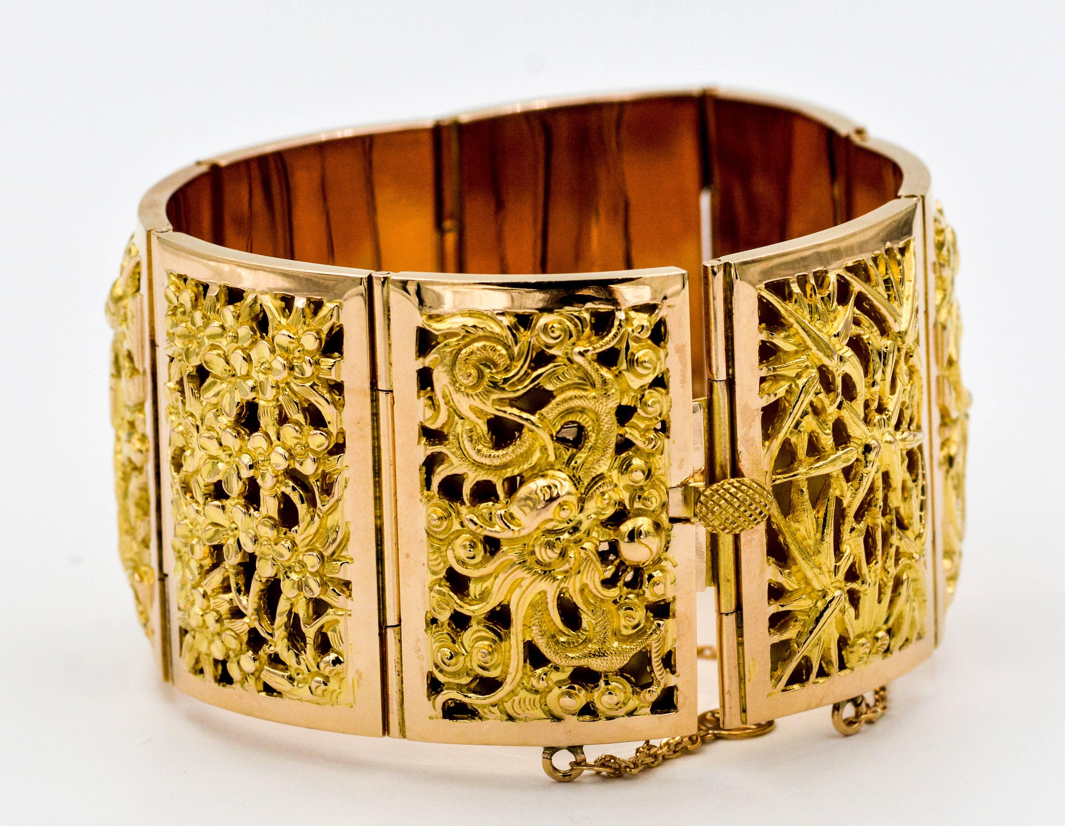 Asian Four Seasons Panel 18 Karat Yellow Gold Bracelet 1