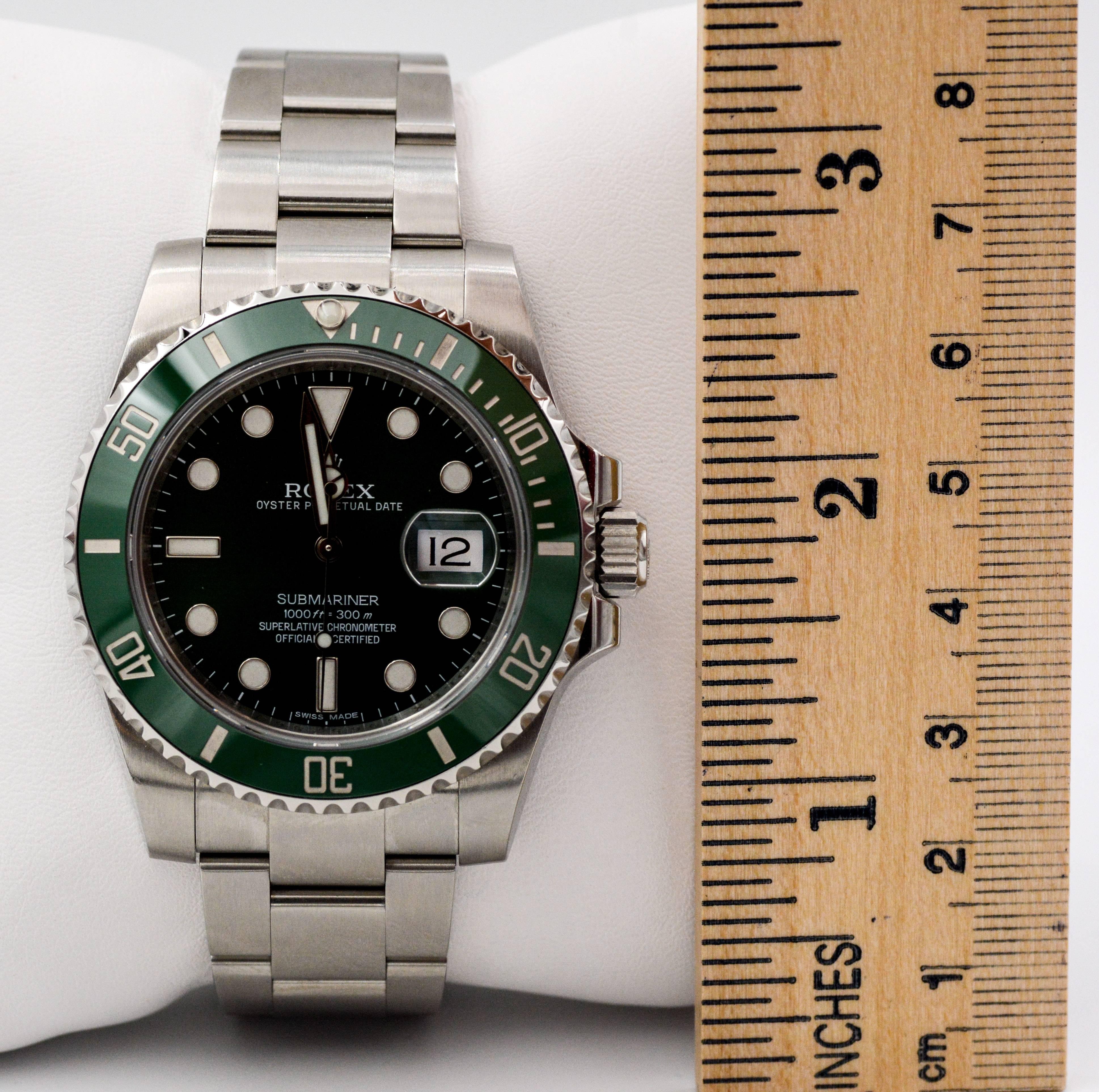 Modern Rolex Stainless Steel Submariner Hulk Green Dial Wristwatch